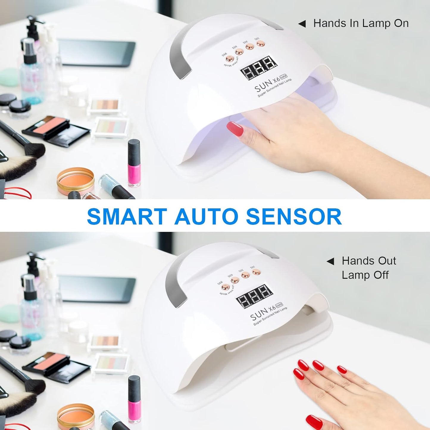 UV LED Nail Lamp, 220W UV Nail Polish Light with Phone Holder Professional Nail Gel Polish Dryer Curing Lamp with 4 Timer Setting, Auto Sensor 45 Beads for Nail Art Design