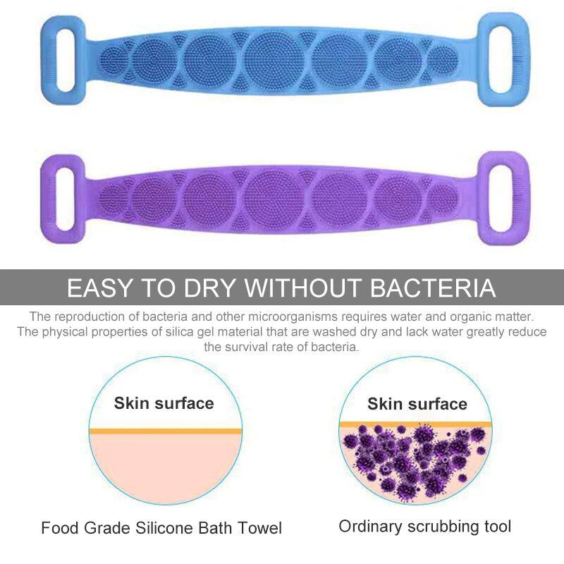 Silicone Bath Towel Rub Body Brush Shower Pull Back Strip Scrubber Exfoliating