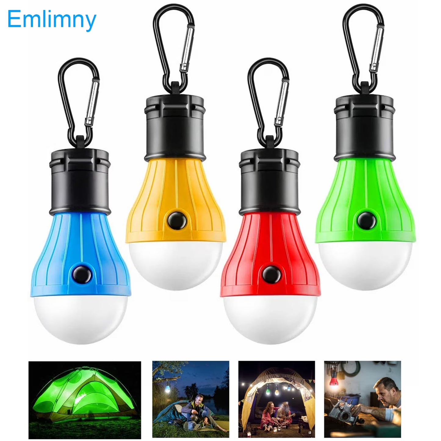 Tent Lamp Portable LED Tent Light 4 Packs Clip Hook Hurricane Emergency Lights LED Camping Light Bulb Camping Tent Lantern Bulb Camping Equipment for Camping Hiking Backpacking Fishing