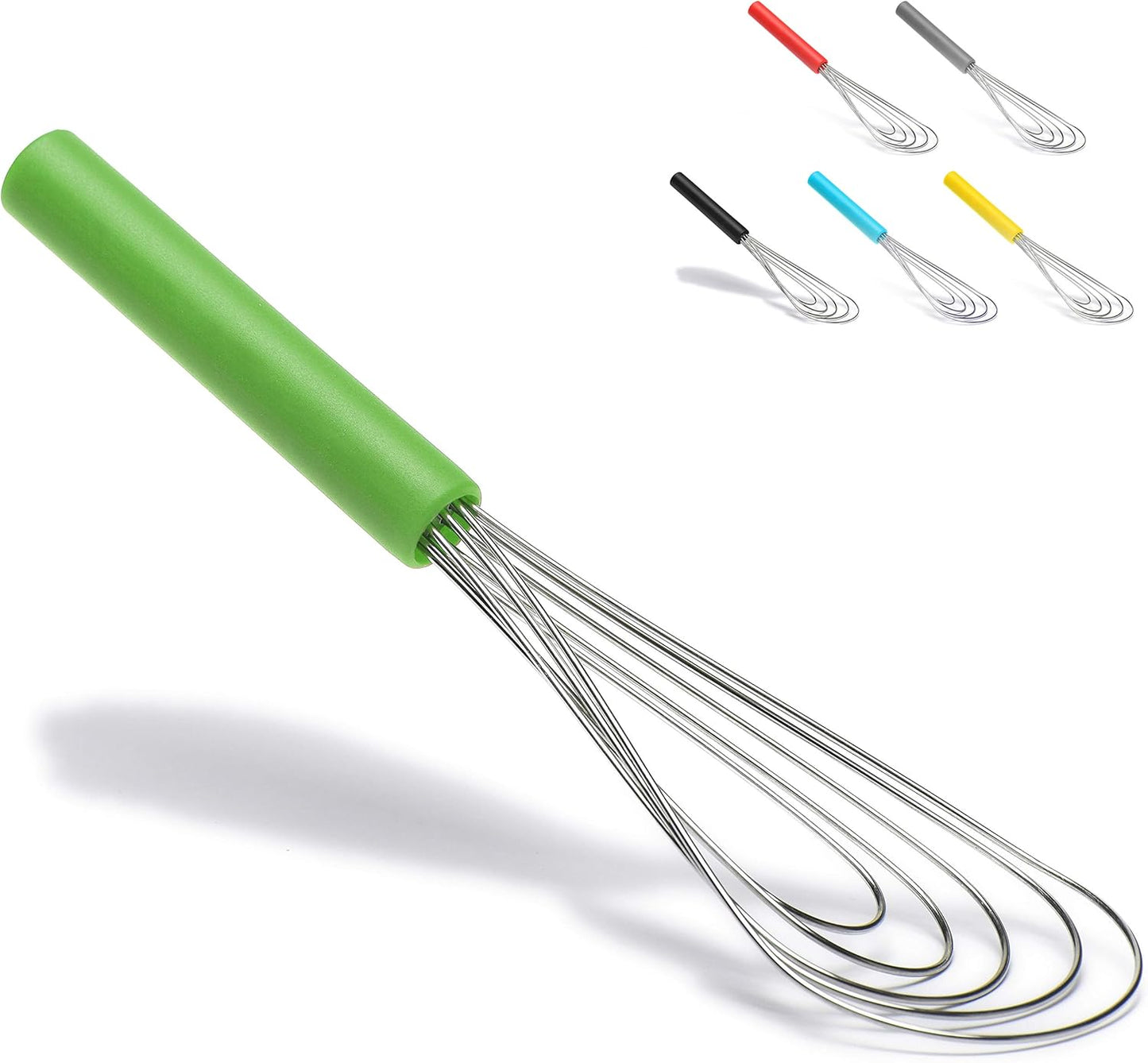 Flat Whisk Silicone Handle Non Slip 10" - 5 Wires Whisk with 10 Heads for Kitchen Cooking Color Red by