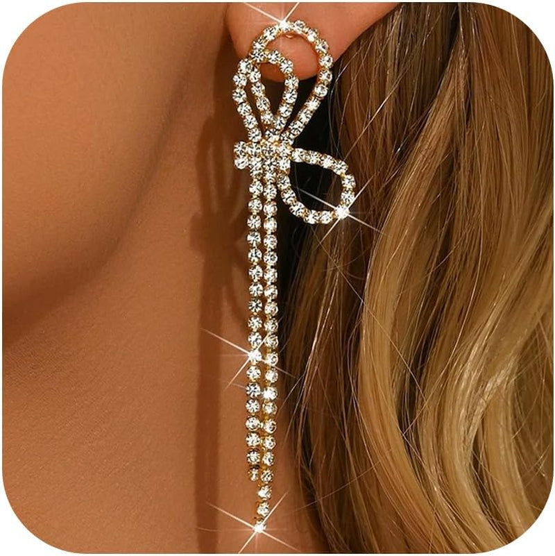 Bow Earrings for Women Pearl Bow Earrings Rhinestone Earring Gold Dangle Earring Christmas Jewelry Gifts Outfits Stocking Stuffers