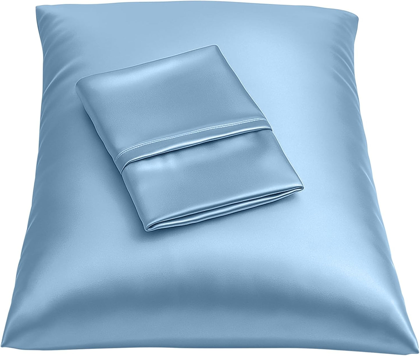 Satin Pillowcase with Zipper, for Hair and Skin Care, Feels Soft and Cool like a Silk Pillowcase, Satin Pillow Cases 2 Pack, Slik Pillow Cover, Baby Blue - Standard Size, Set of 2