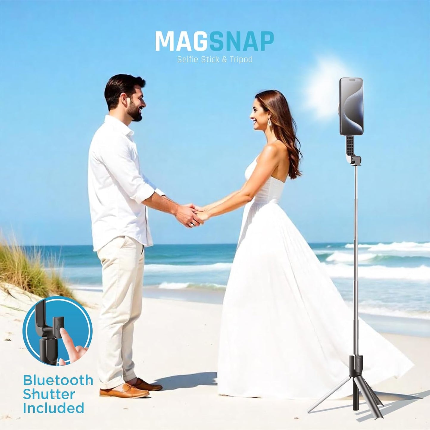 Magnetic Selfie Stick Tripod with Remote – Adjustable up to 26", Strong Upgraded Magnet + Bluetooth Remote| Selfie Stick for Iphone 12 and Newer – Travel-Friendly, Great for Video Recording