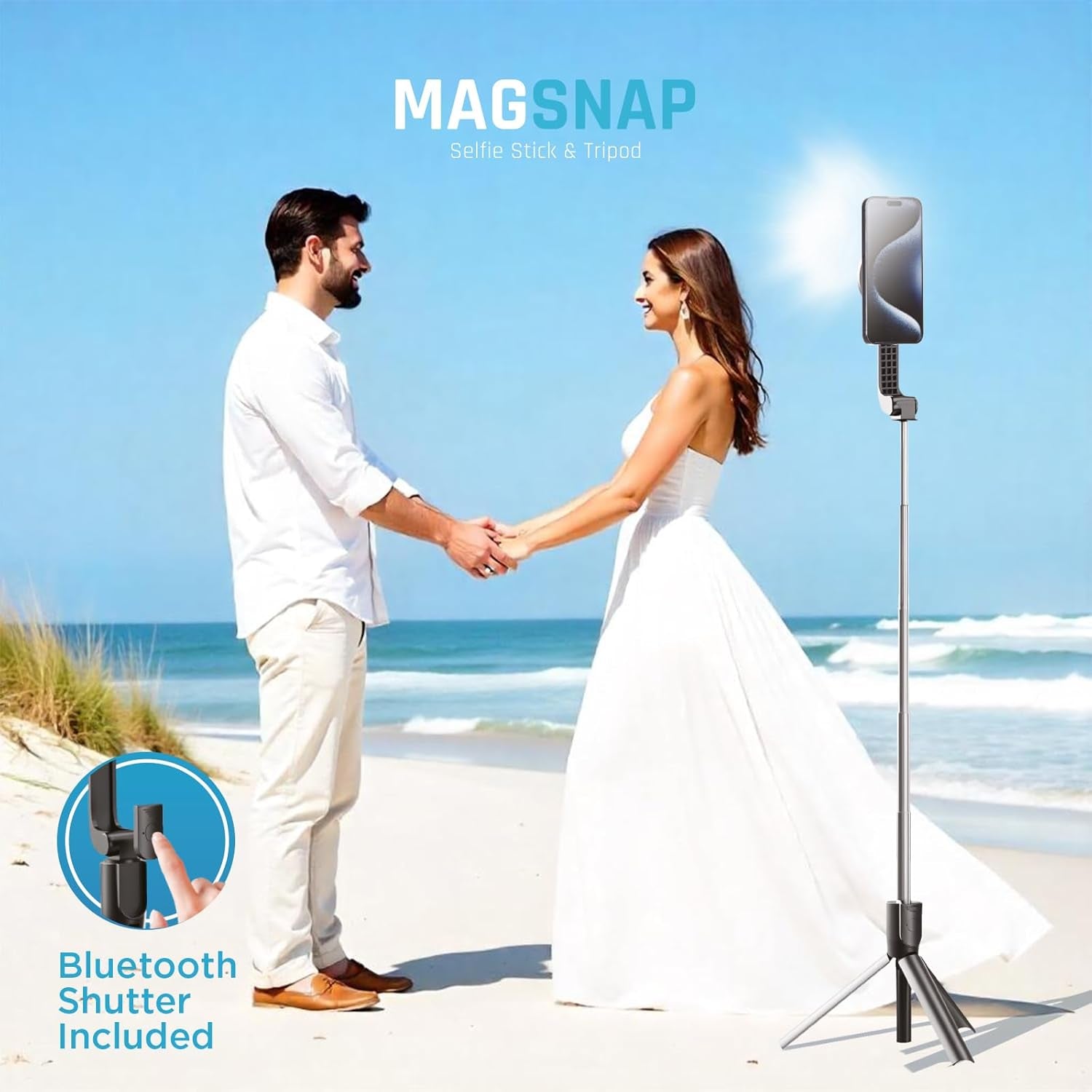 Magnetic Selfie Stick Tripod with Remote – Adjustable up to 26", Strong Upgraded Magnet + Bluetooth Remote| Selfie Stick for Iphone 12 and Newer – Travel-Friendly, Great for Video Recording