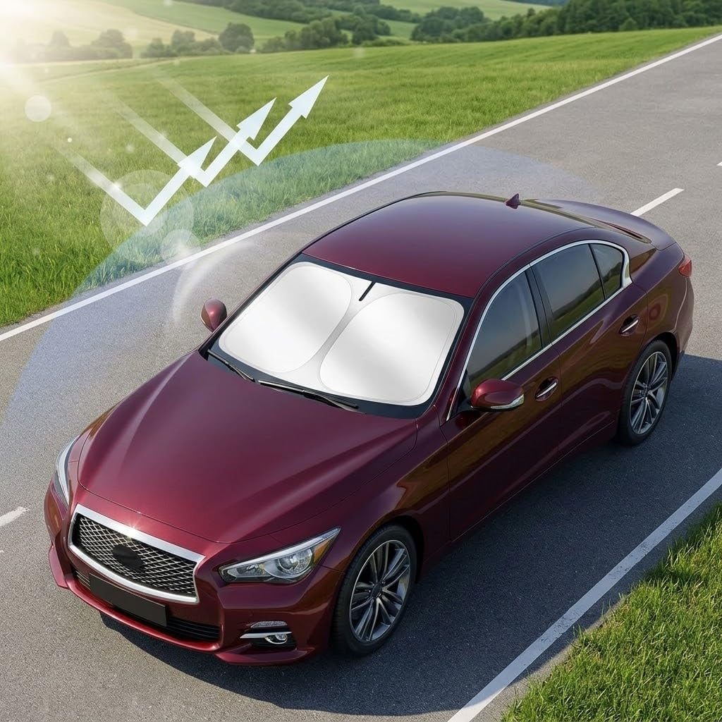 Windshield Sun Shade, Foldable Car Sunshade for Easy Storage, Universal Sun Protector for Cars, Suvs, Trucks – Blocks Glare, Reduces Heat, Keeps Interior Cooler