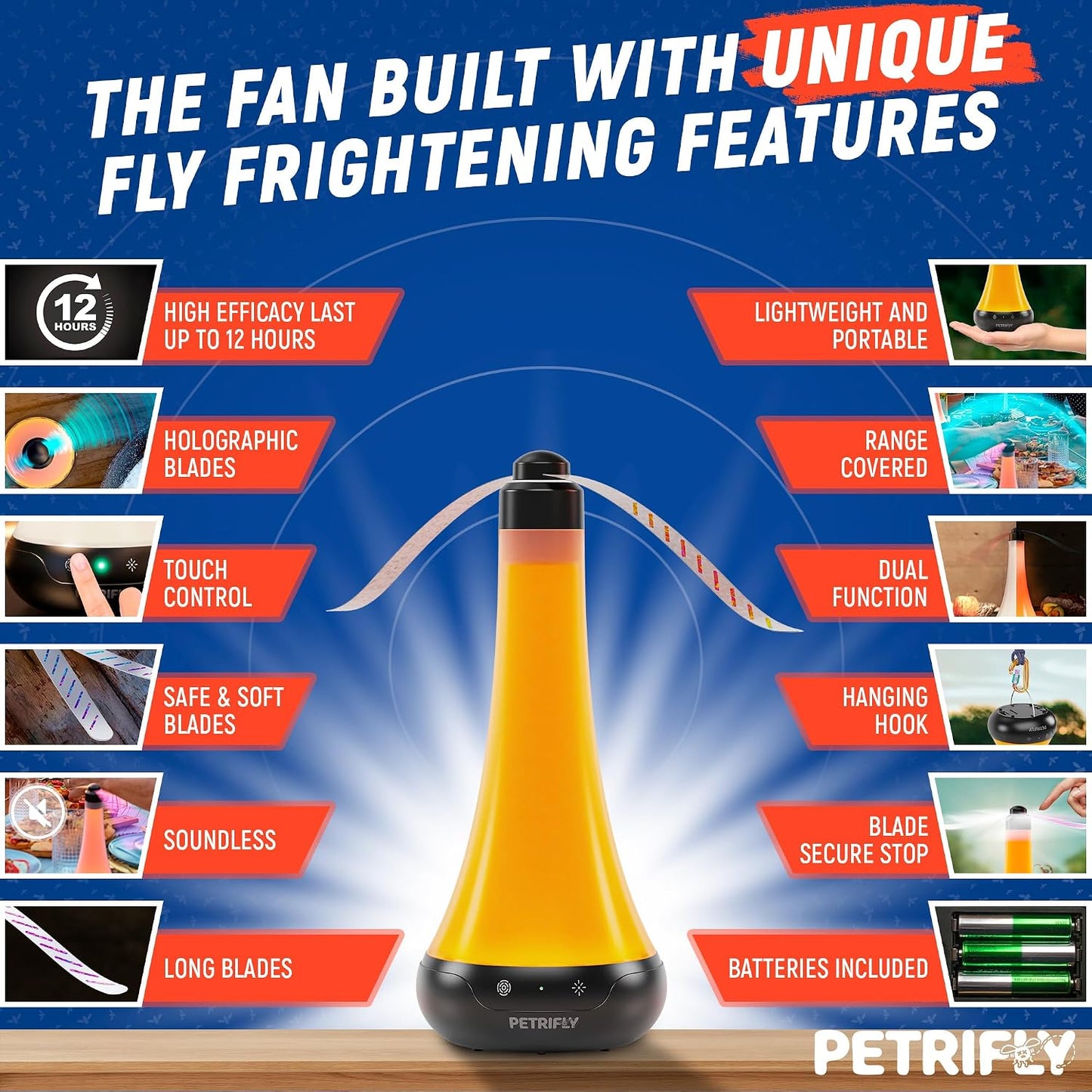 Fly Fans for Tables 2Pk with anti Bug Light - Food Fans to Keep Flies Away from Food - Spinner Fly Fan for Outdoor Table - Repellent