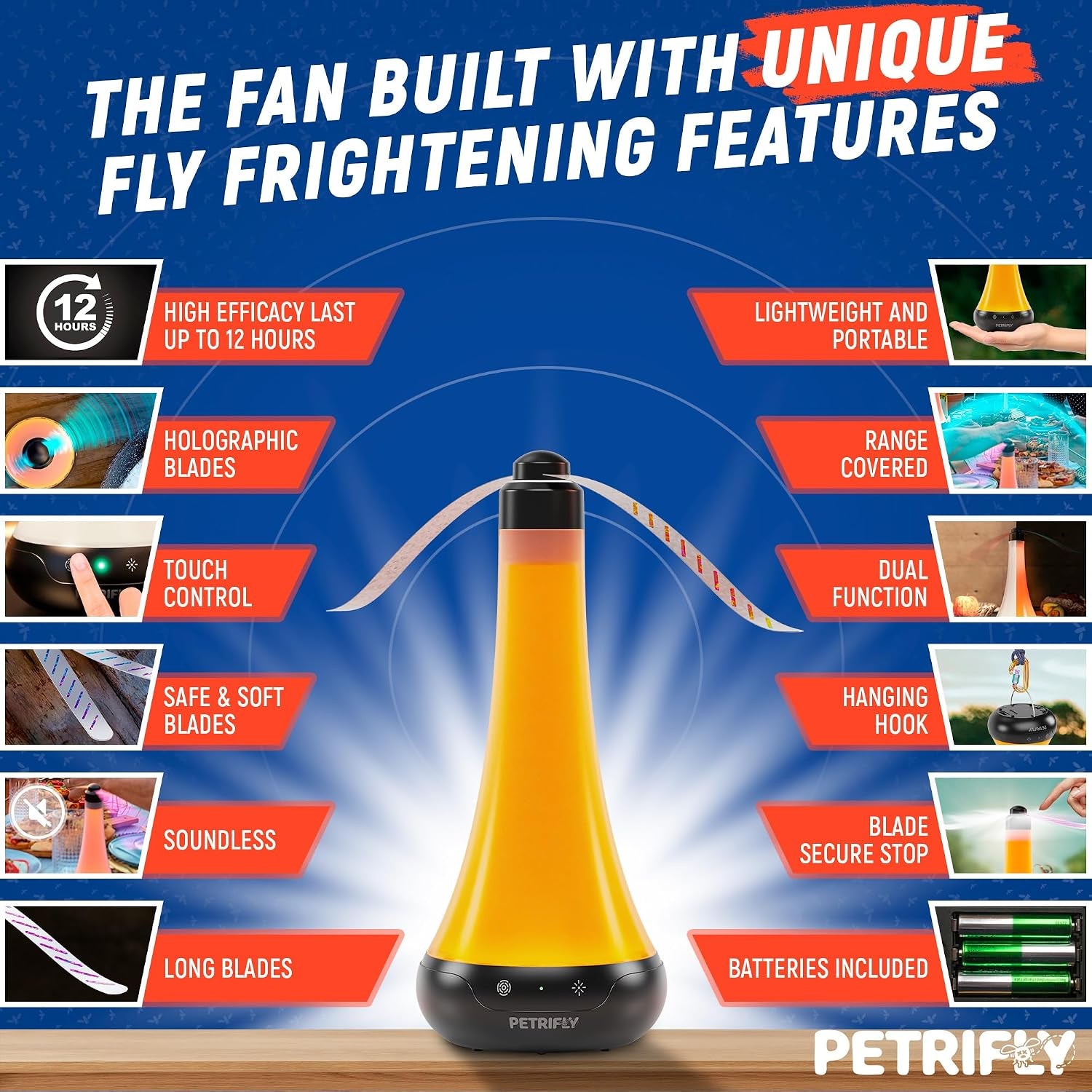 Fly Fans for Tables 2Pk with anti Bug Light - Food Fans to Keep Flies Away from Food - Spinner Fly Fan for Outdoor Table - Repellent