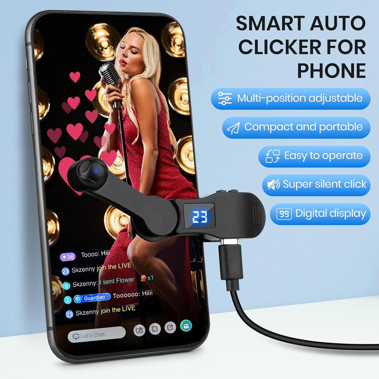 Auto Clicker for Smart Phone, Phone Screen Device Speed Clicker for Iphone Ipad Apps, Fast Click Simulation Finger Continuous Click for Game, Live Broadcasts Likes, Lightning Deal, Reward Task (Black)