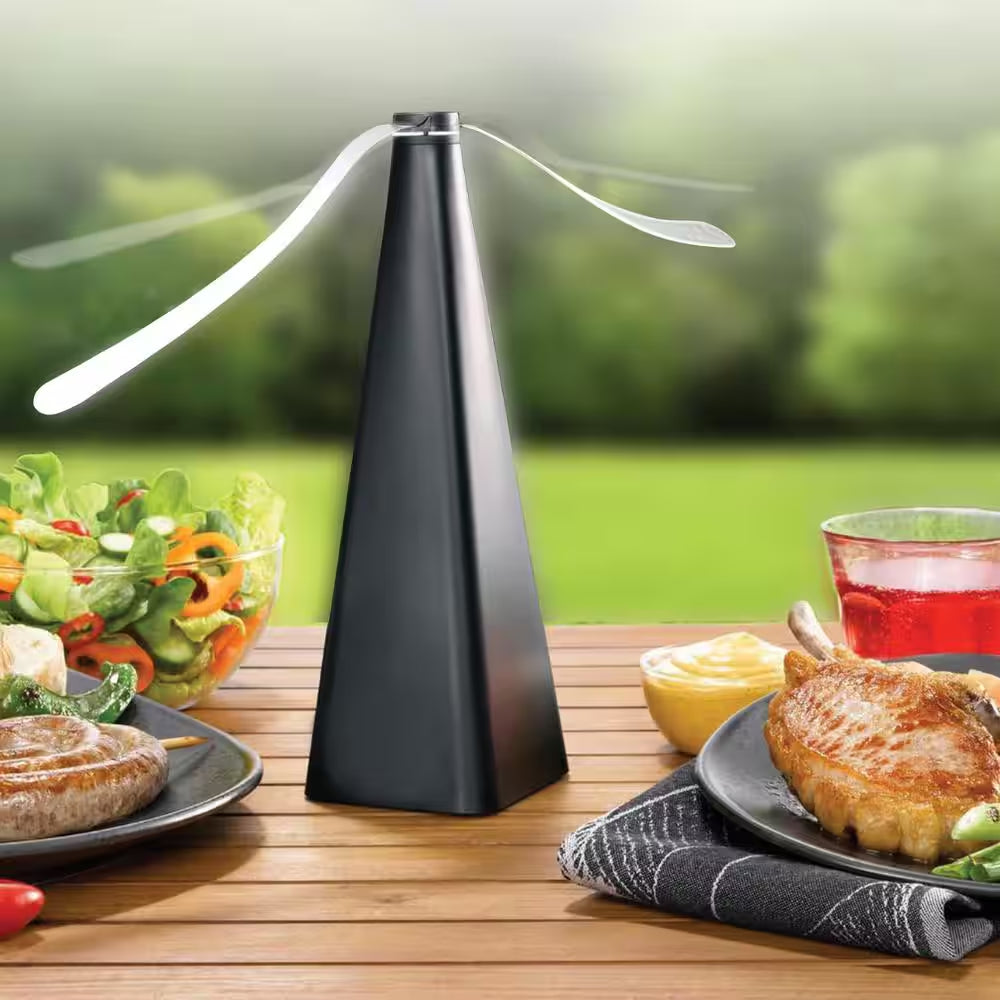 Bug Fan Fly Deterrent with Holographic Blades, Black, 15.5 In. Dia, Battery Powered Desk Fan