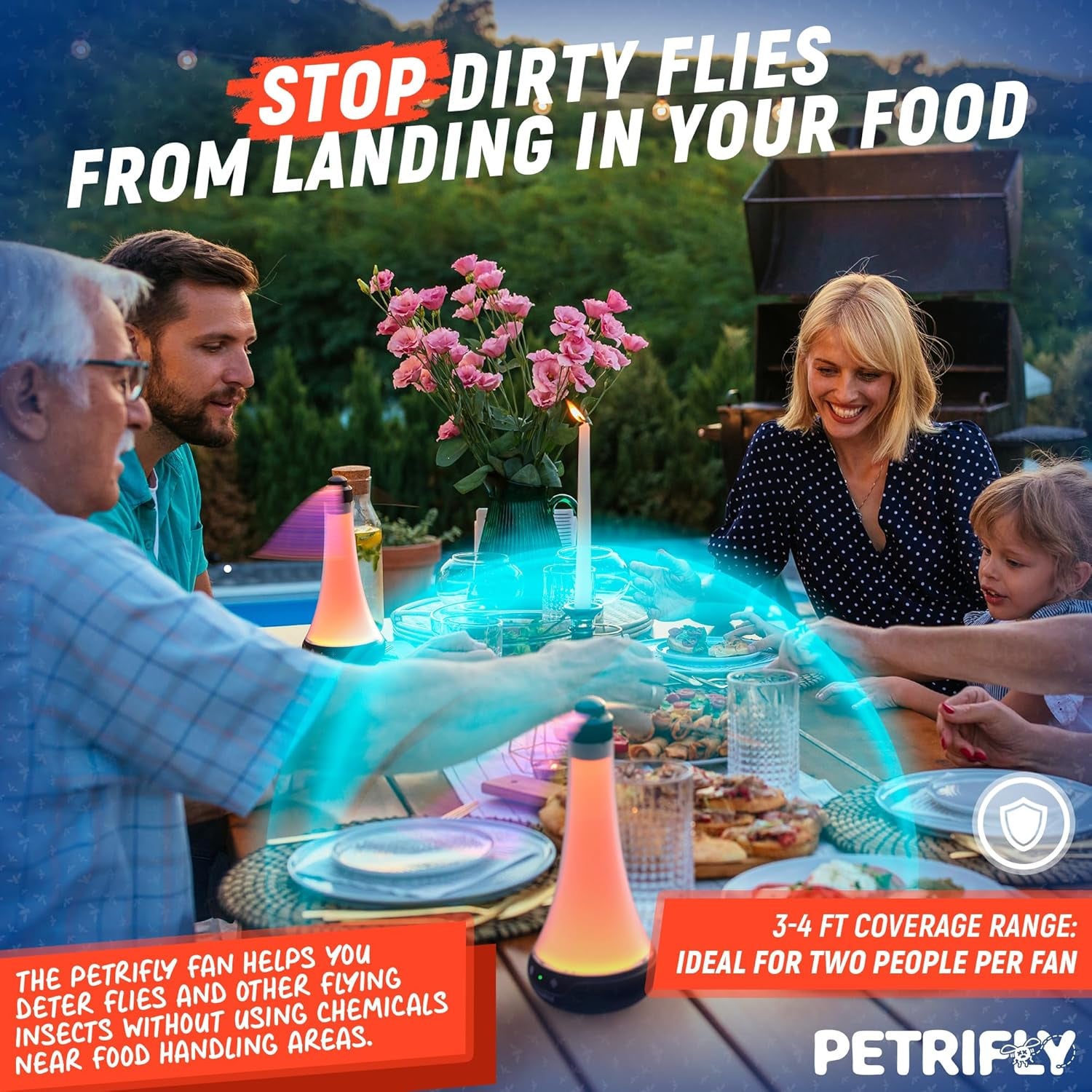 Fly Fans for Tables 2Pk with anti Bug Light - Food Fans to Keep Flies Away from Food - Spinner Fly Fan for Outdoor Table - Repellent