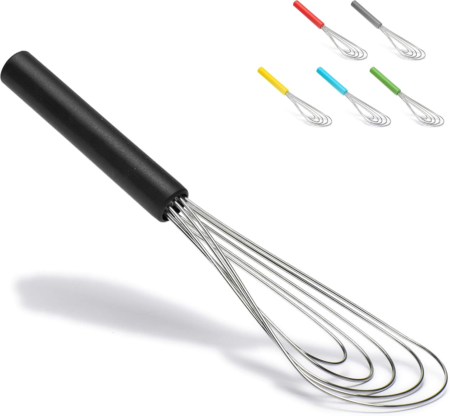 Flat Whisk Silicone Handle Non Slip 10" - 5 Wires Whisk with 10 Heads for Kitchen Cooking Color Red by