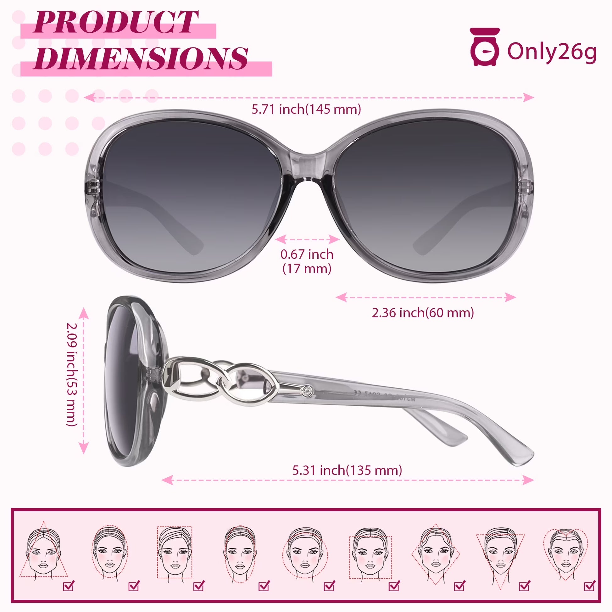 Women'S Oversized Polarized Sunglasses Butterfly Shades for Driving