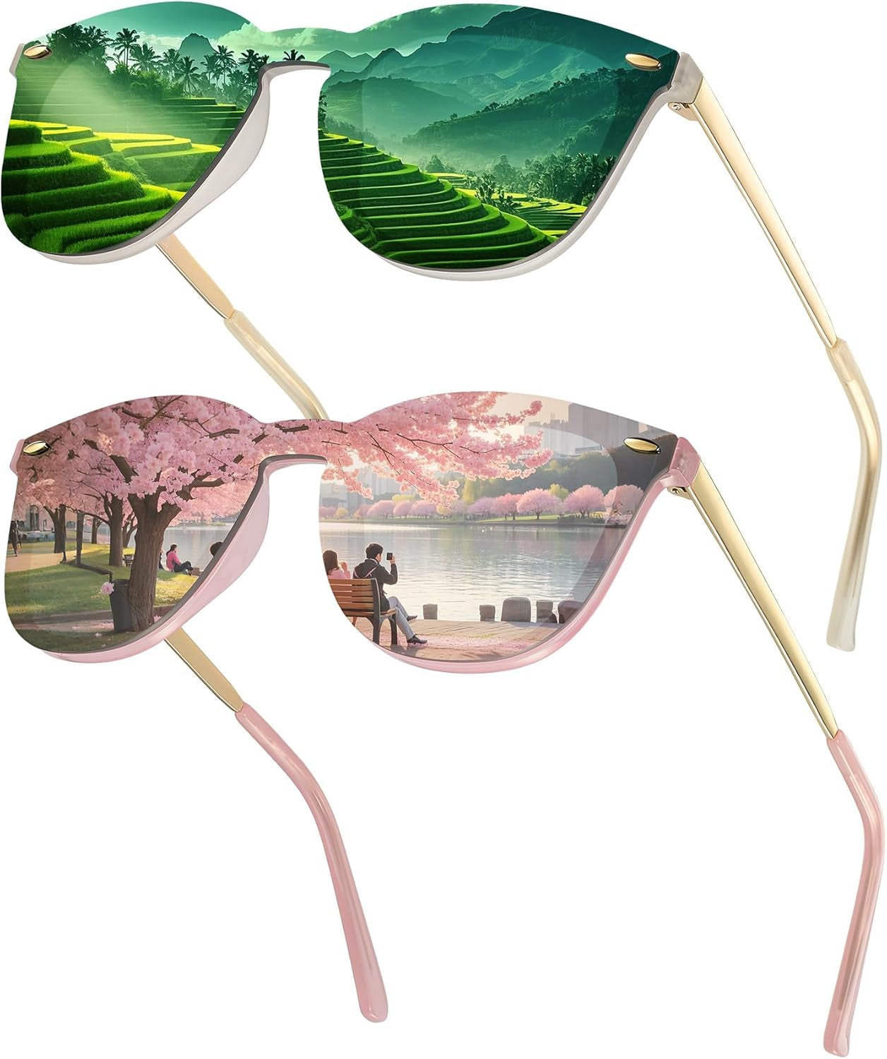Trendy Rimless Mirrored Sunglasses Reflective Sun Glasses for Women Men