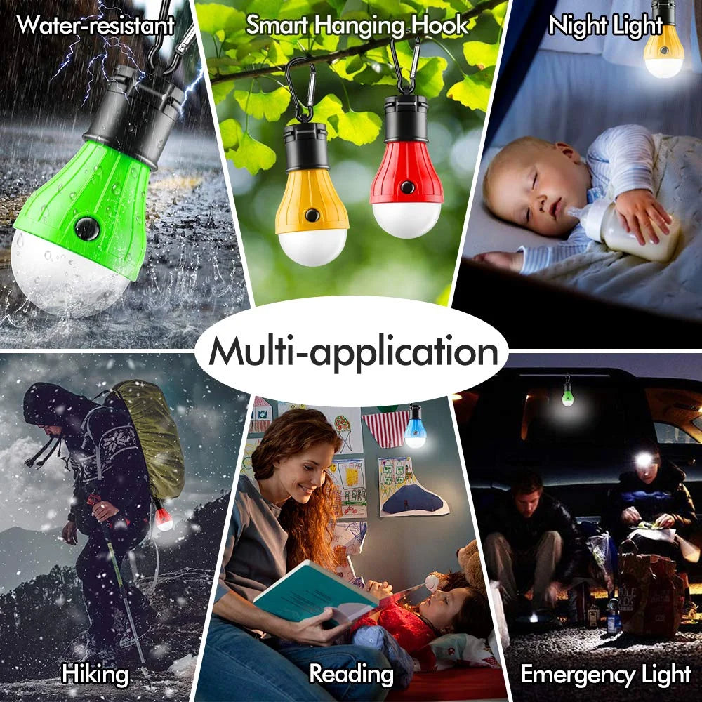 Tent Lamp Portable LED Tent Light 4 Packs Clip Hook Hurricane Emergency Lights LED Camping Light Bulb Camping Tent Lantern Bulb Camping Equipment for Camping Hiking Backpacking Fishing