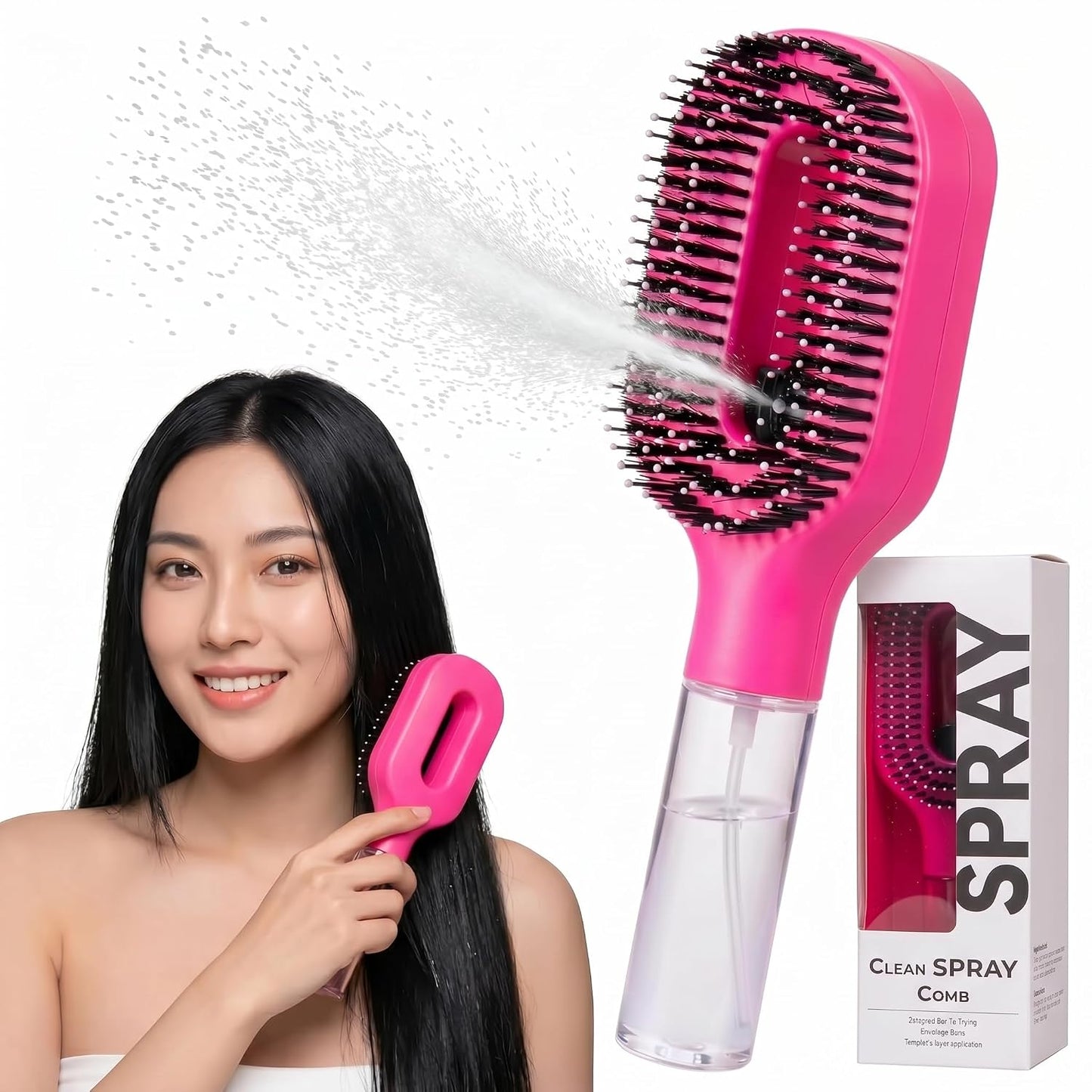 Hair Refresh Spray Brush, 2-In-1 Detangling Hairbrush with Fine Mist Sprayer, Instant Morning Hair Fix, No-Wash Styling Tool, Anti-Frizz & Static Control, Portable for Travel Gym Office