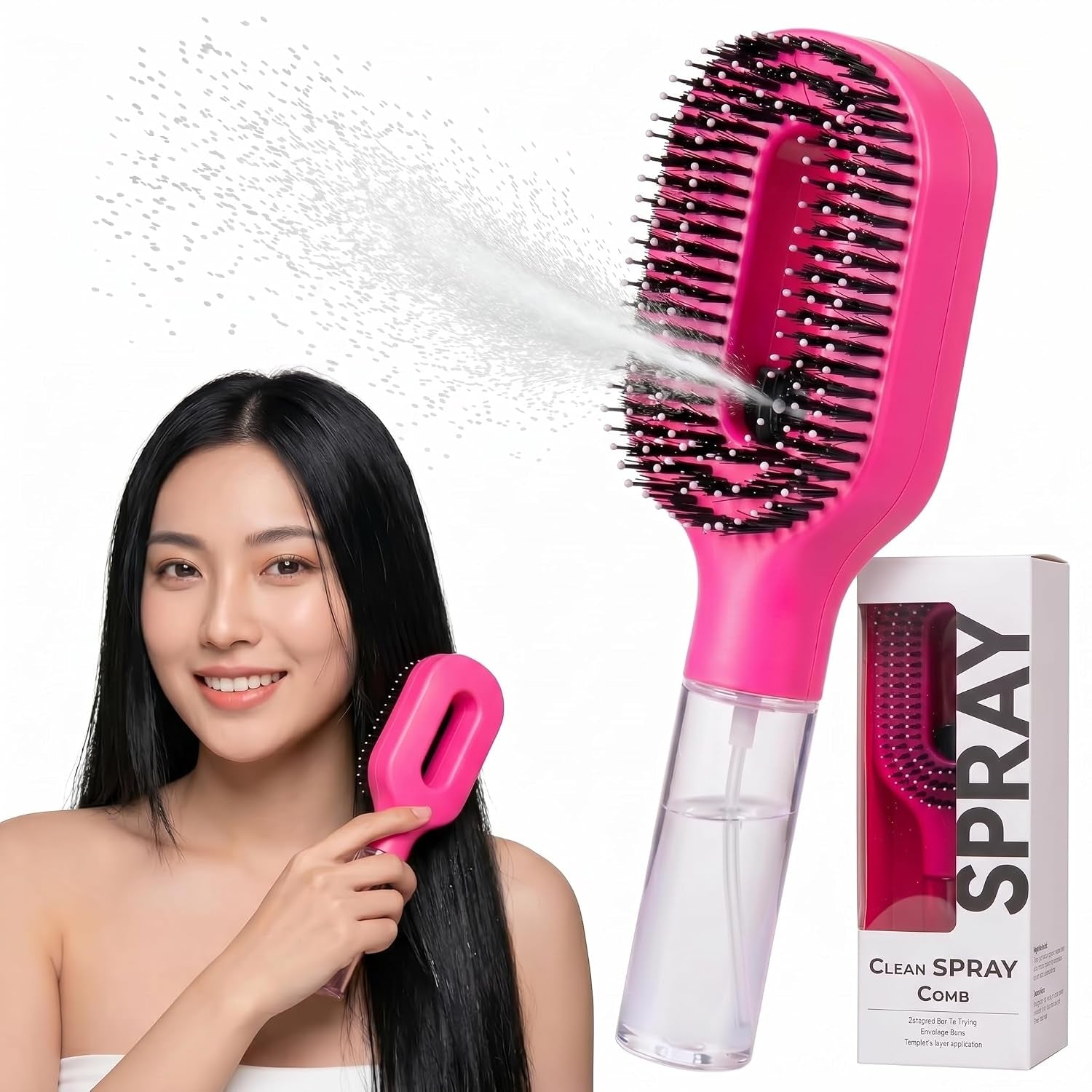 Hair Refresh Spray Brush, 2-In-1 Detangling Hairbrush with Fine Mist Sprayer, Instant Morning Hair Fix, No-Wash Styling Tool, Anti-Frizz & Static Control, Portable for Travel Gym Office