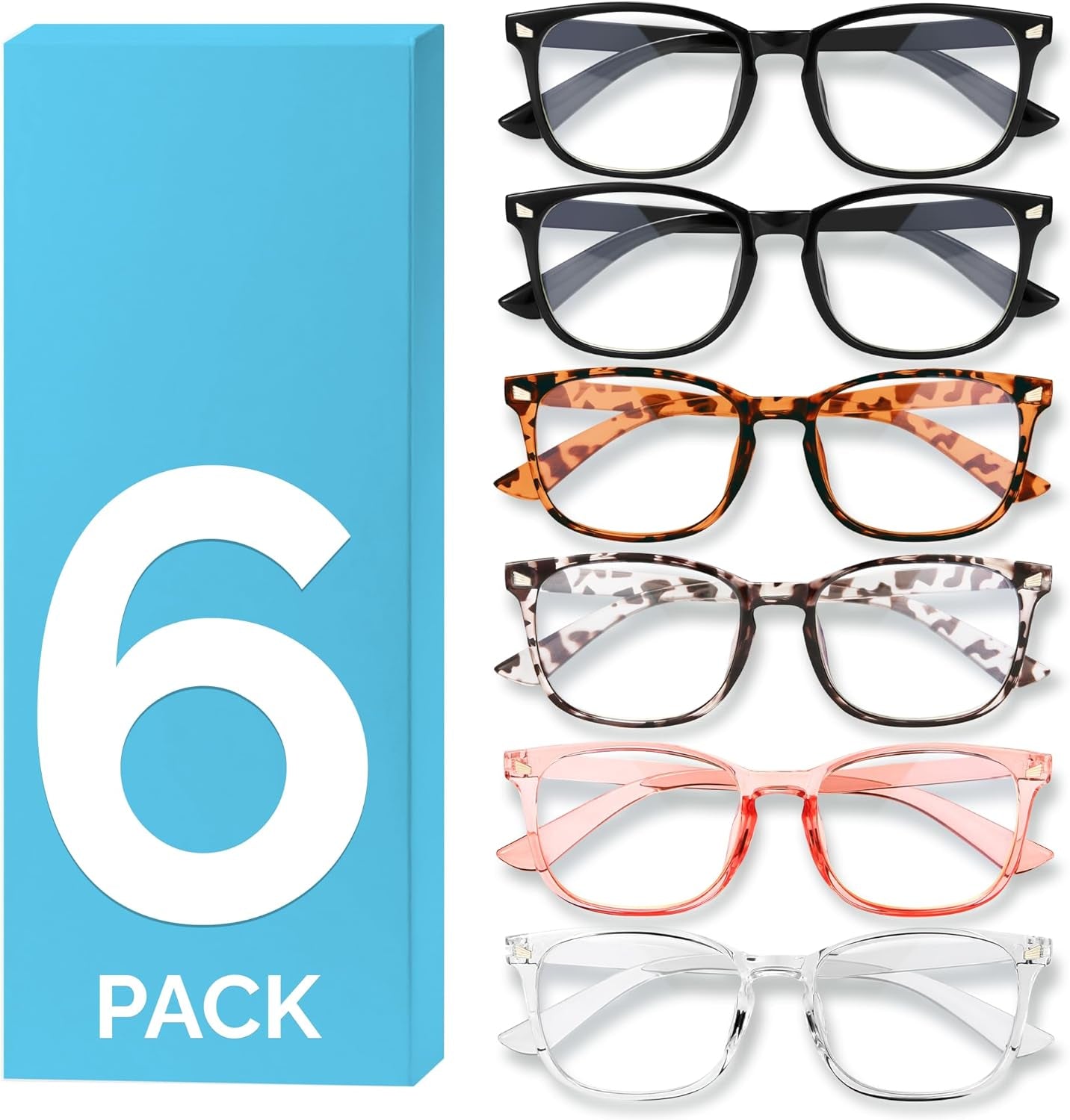 6 Pack Blue Light Blocking Glasses for Women Men – Stylish Computer & Gaming Glasses, Fashion Square Frame Eyewear