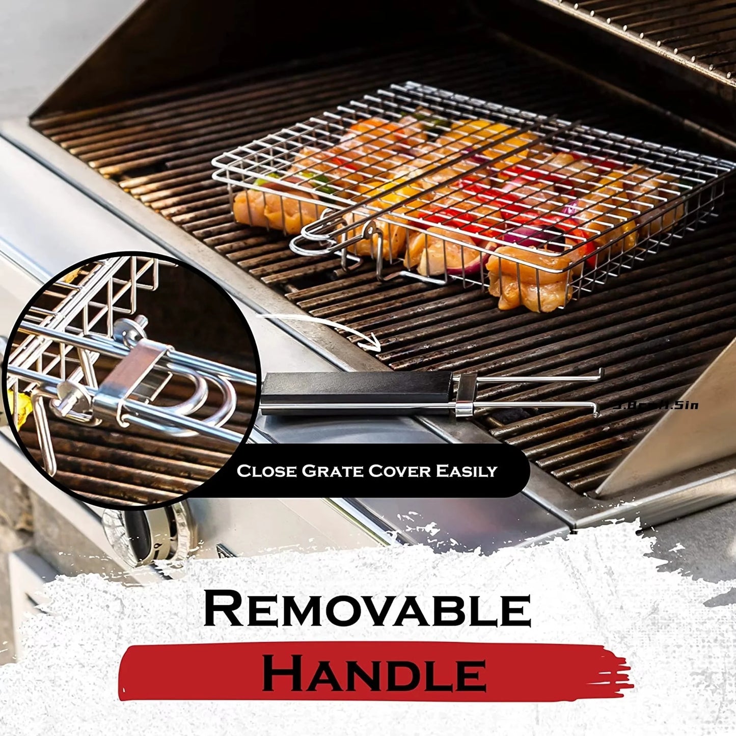 Portable Grill Basket, BBQ Grilling Basket for Outdoor Grill with Removable Handle, Stainless Steel Camping Cooking Grill Accessories for Chicken Fish Vegetable