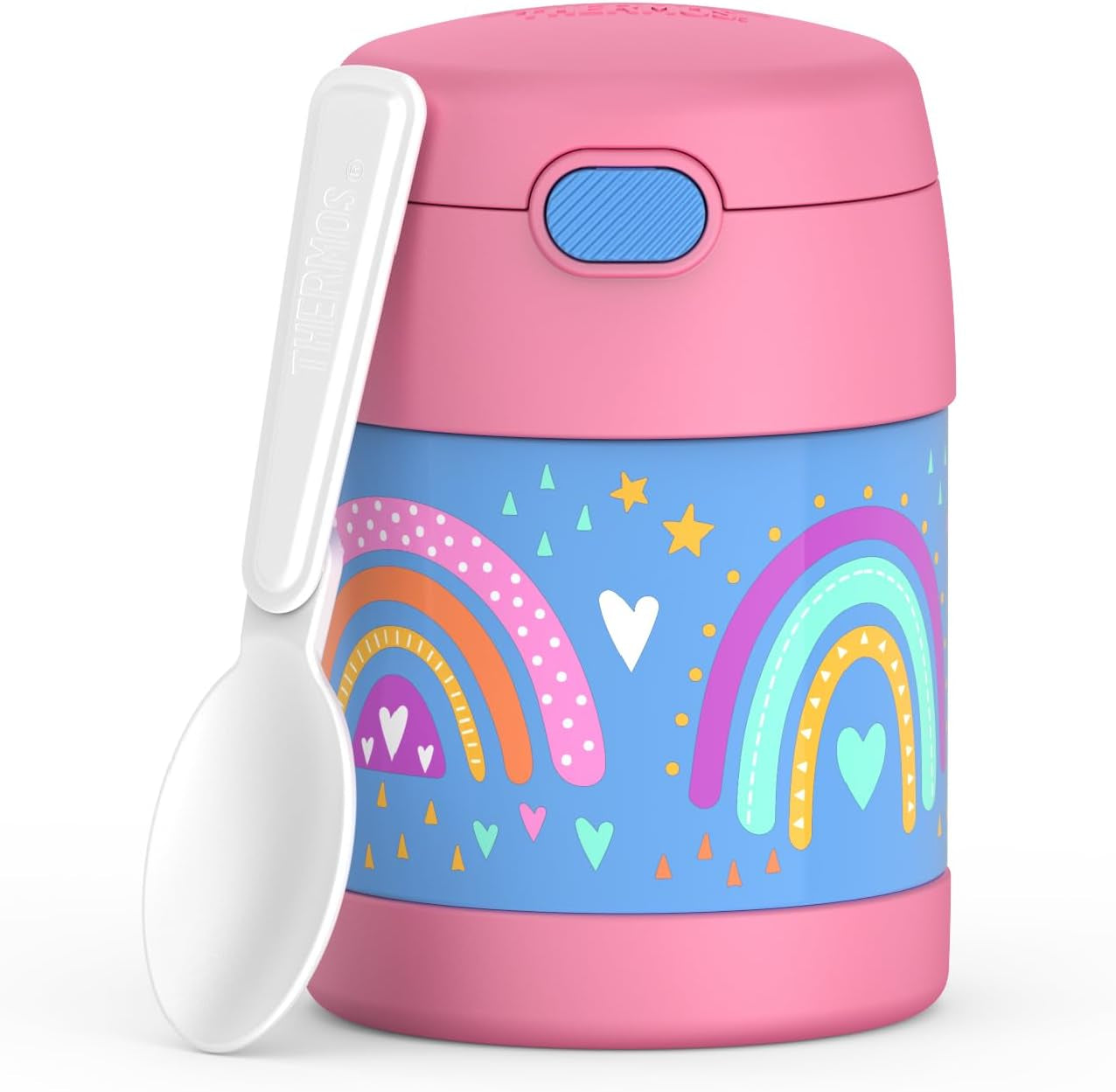 FUNTAINER Insulated Food Jar, 10 Ounce, Kid Friendly Food Jar with Foldable Spoon, Pink