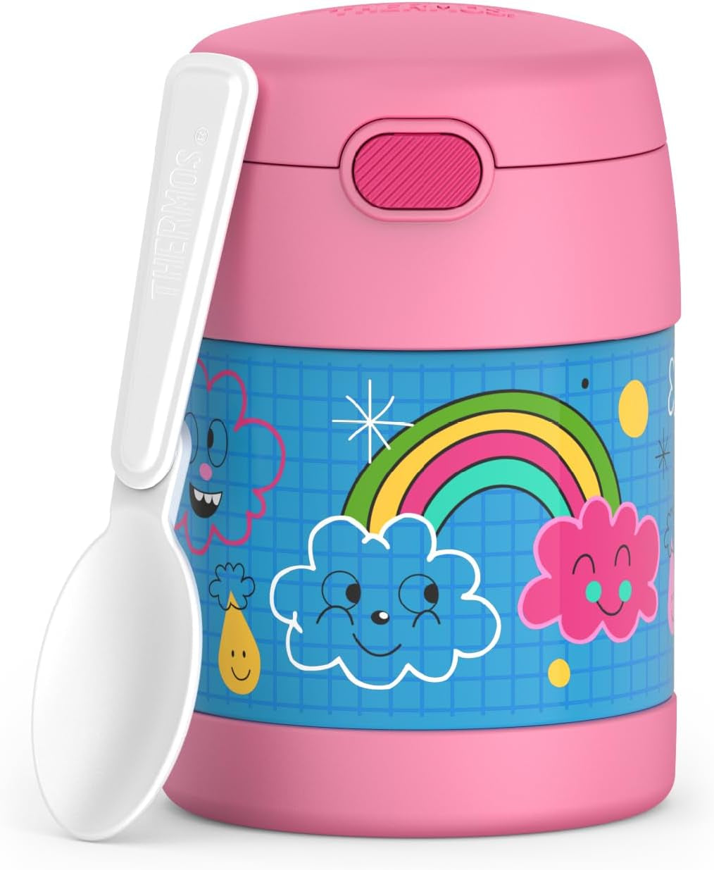 FUNTAINER Insulated Food Jar, 10 Ounce, Kid Friendly Food Jar with Foldable Spoon, Pink