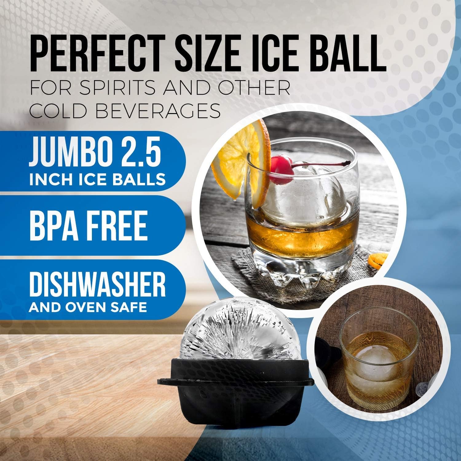 Bourbon Ice Cube Molds - round Ice Cube Mold Set of 4-2.5 Inch - Tight Sealing, Leak Proof Silicone Big Sphere Ice Ball Makers for Whiskey, Scotch