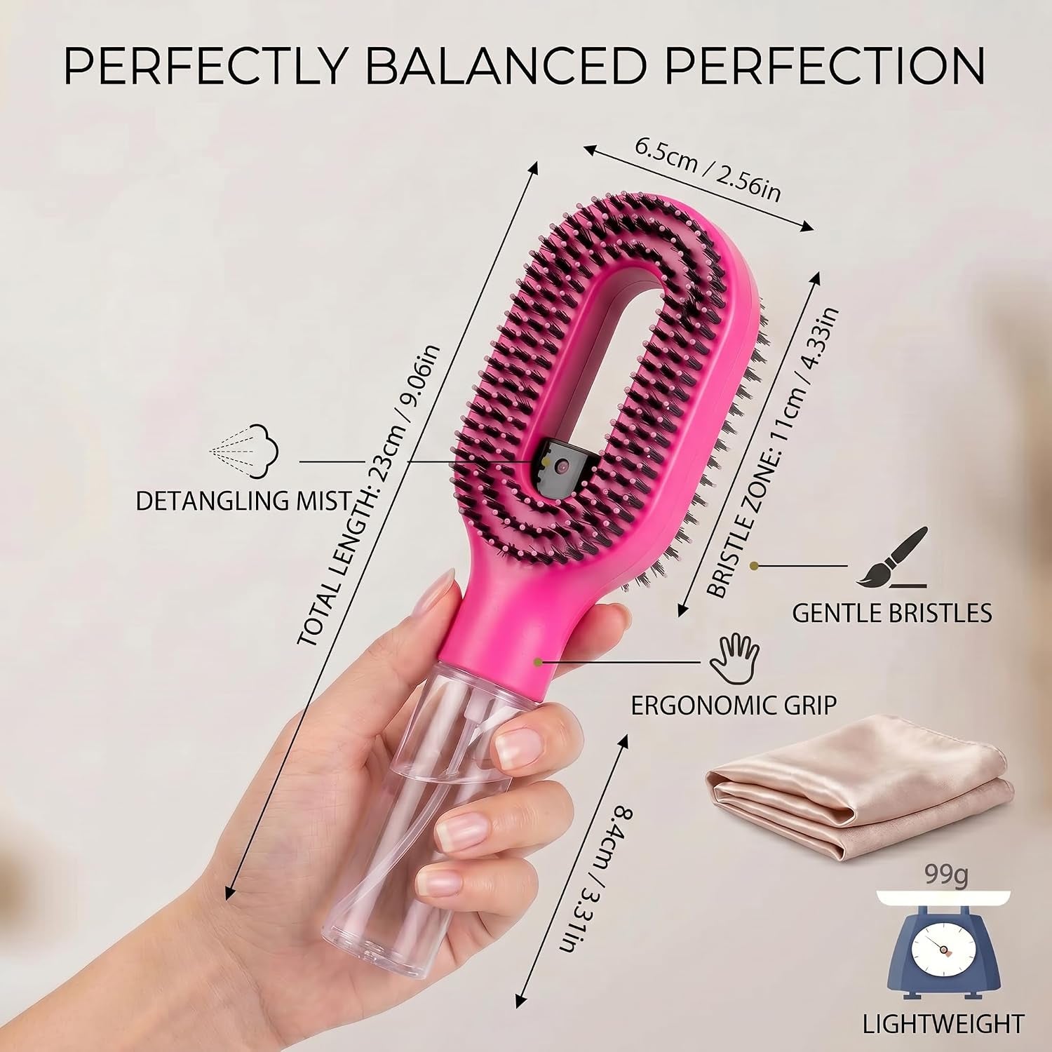 Hair Refresh Spray Brush, 2-In-1 Detangling Hairbrush with Fine Mist Sprayer, Instant Morning Hair Fix, No-Wash Styling Tool, Anti-Frizz & Static Control, Portable for Travel Gym Office