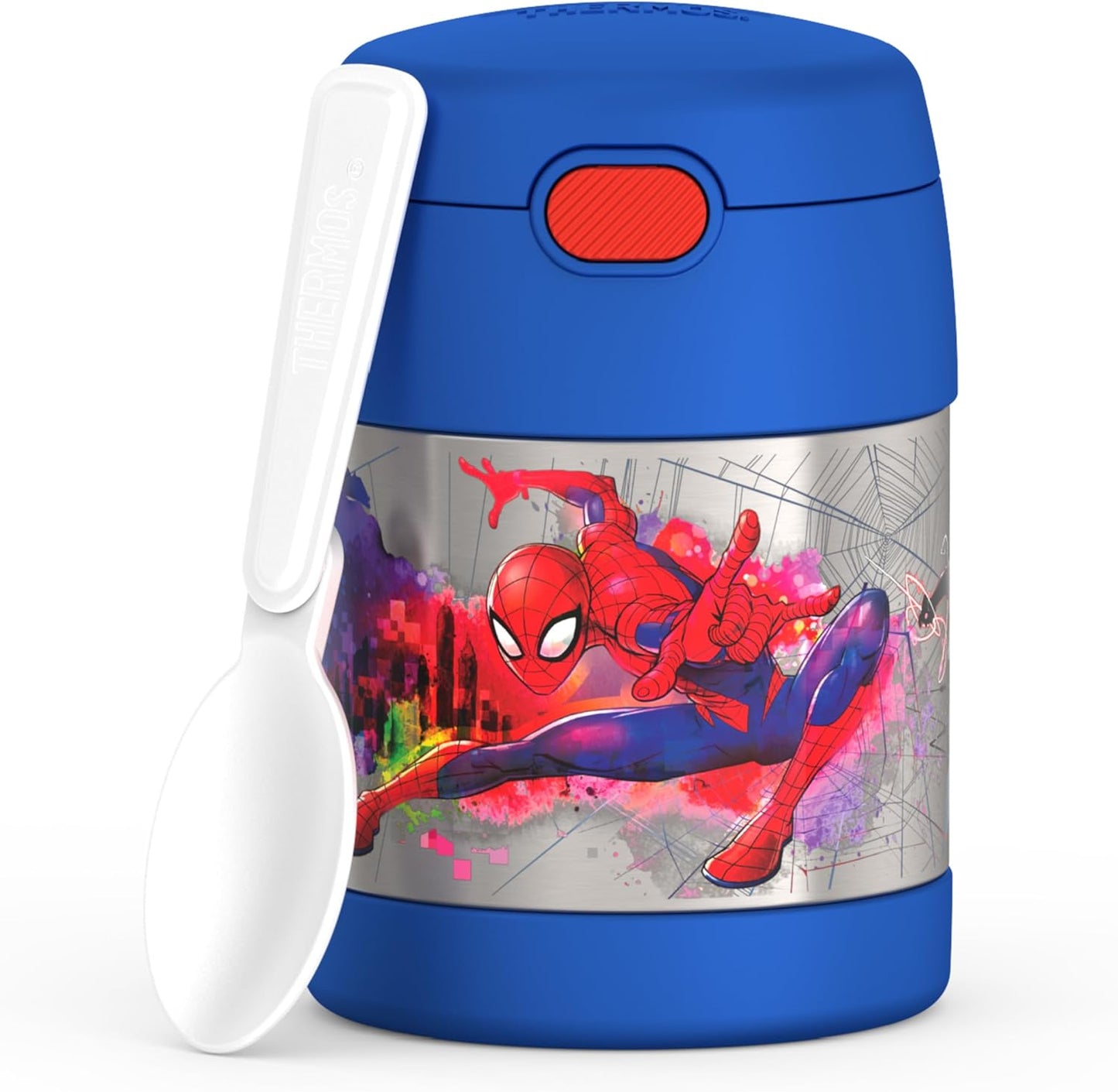 FUNTAINER Insulated Food Jar, 10 Ounce, Kid Friendly Food Jar with Foldable Spoon, Pink