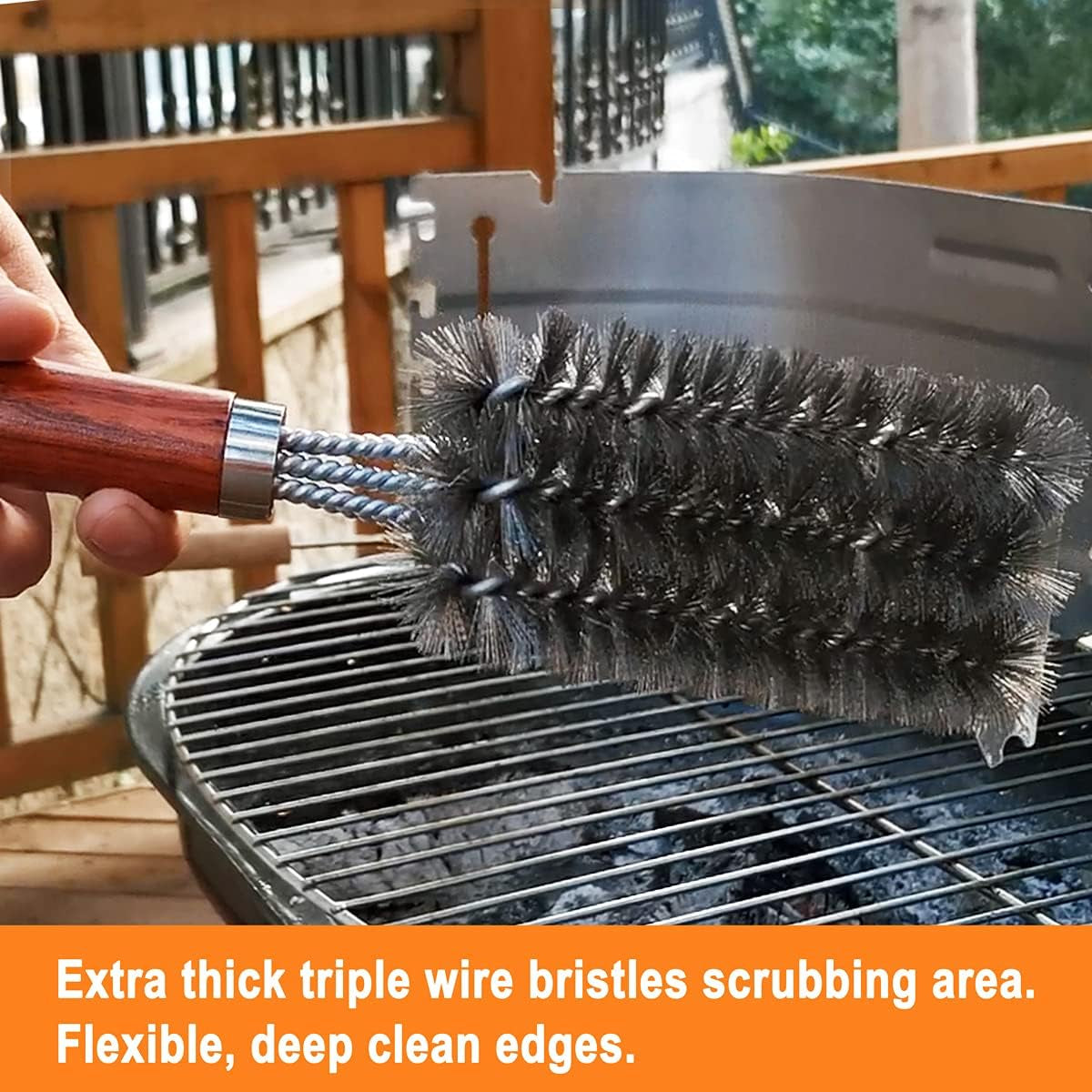 BBQ Brush for Grill Cleaning Safe Grill Brush and Scraper with Deluxe Handle - 18" Grill Cleaner Brush Stainless Steel Bristle Grill Brush for Outdoor Grill Wizard Grate - Ideal Grilling Gifts