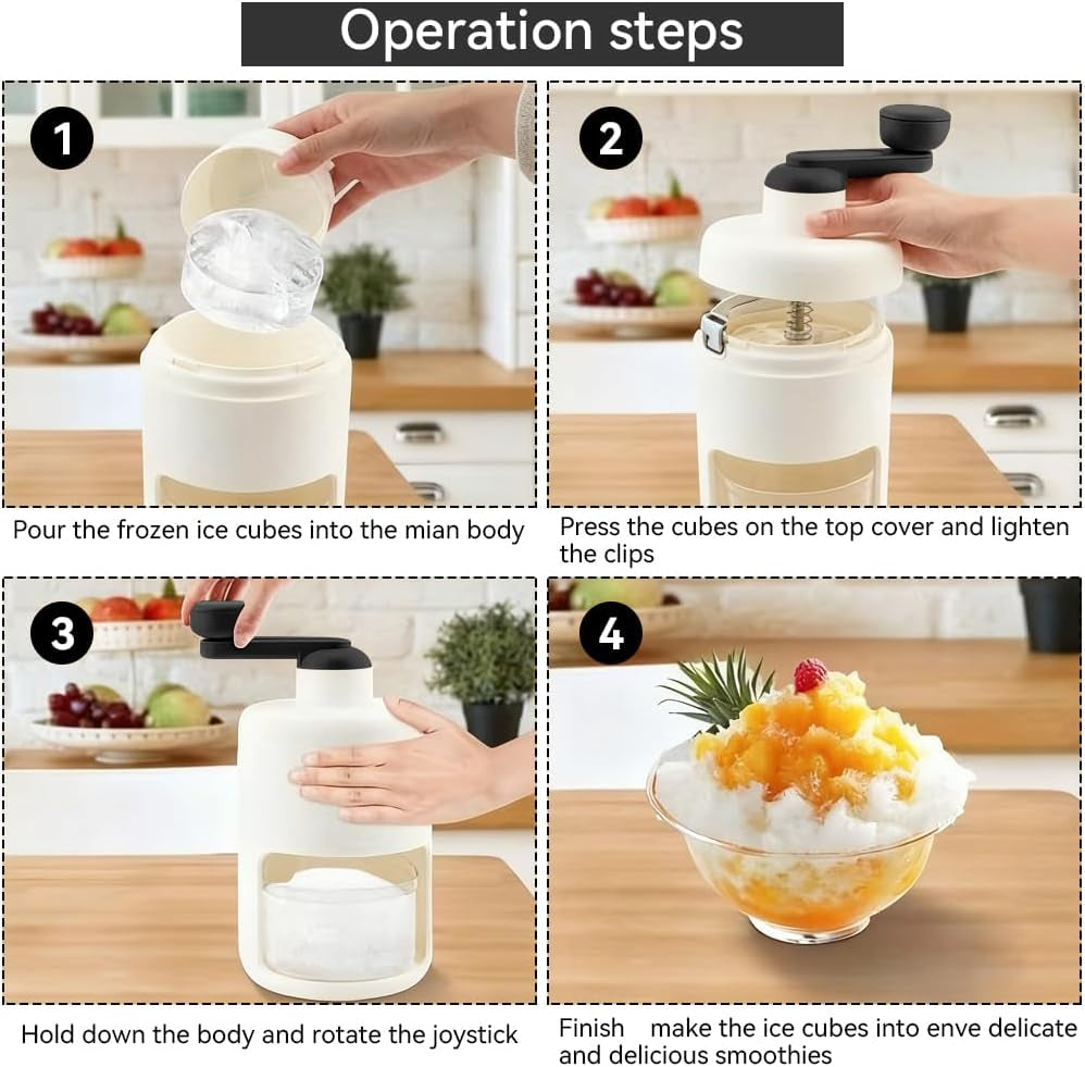 Shaved Ice Mini Snow Cone Machine, Portable Countertop Ice Shaver with No Slip Base, No Electricity Needed, Ice Cup Included, Lightweight, Stainless Steel Blade