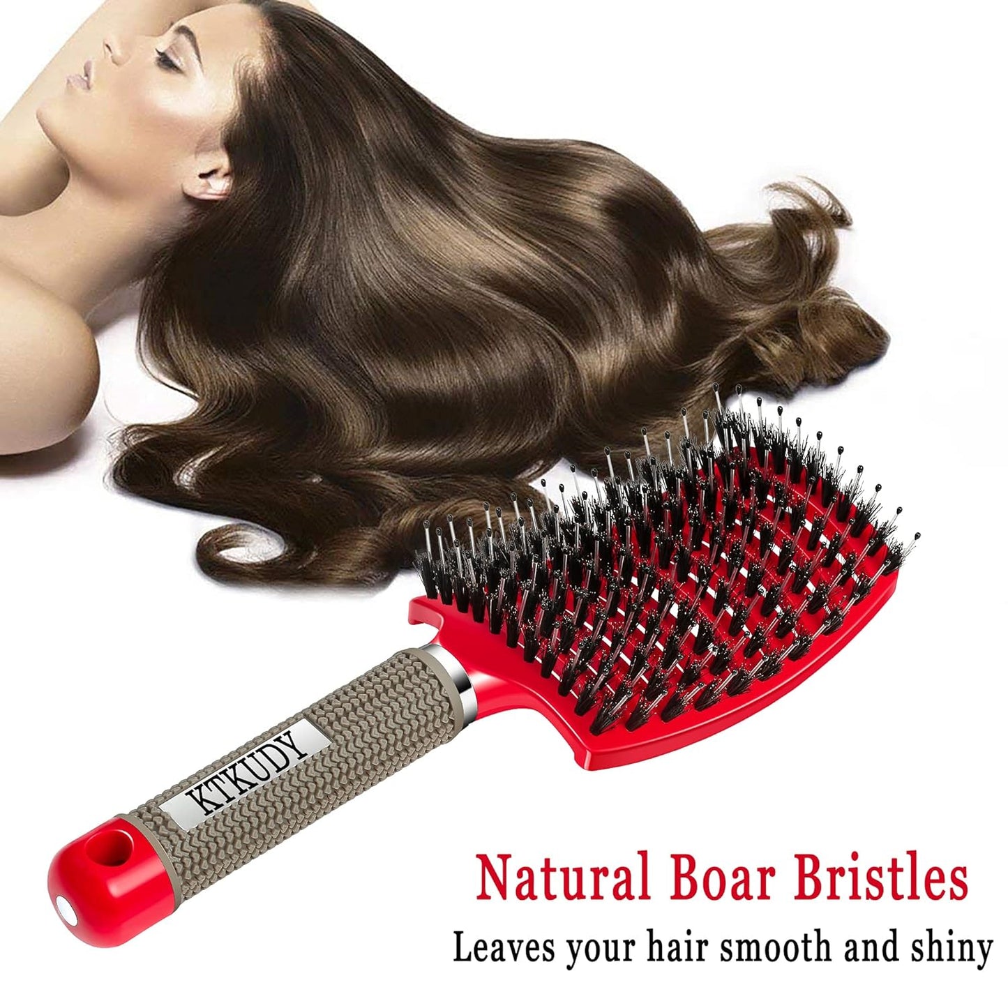 Detangling Hair Brush - Boar Bristle & Tangle-Free Design for Kids, Women, and Men - Perfect for Wet and Dry Hair - Smooth, Magical Pain-Free Styling (Red)