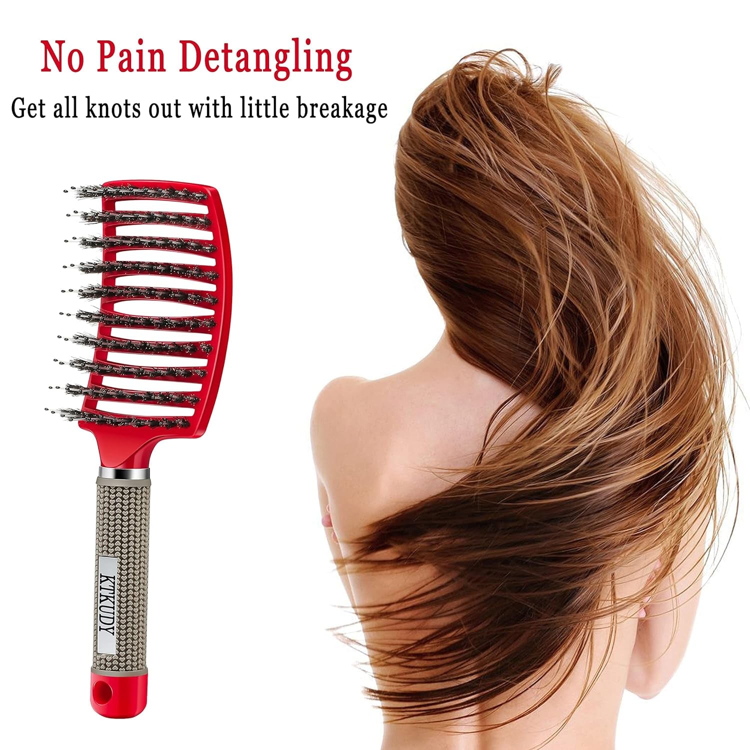 Detangling Hair Brush - Boar Bristle & Tangle-Free Design for Kids, Women, and Men - Perfect for Wet and Dry Hair - Smooth, Magical Pain-Free Styling (Red)