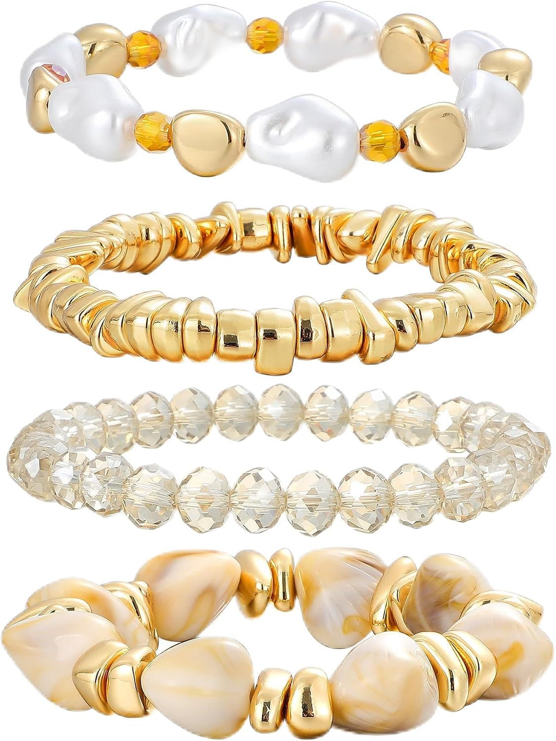 Simple Beaded Gold Plated Bangles Bracelet Chunky Bamboo Tube Curved Stacking Clear Acrylic Colorful Beads Stretchable Gold Plated Bracelets Set for Women