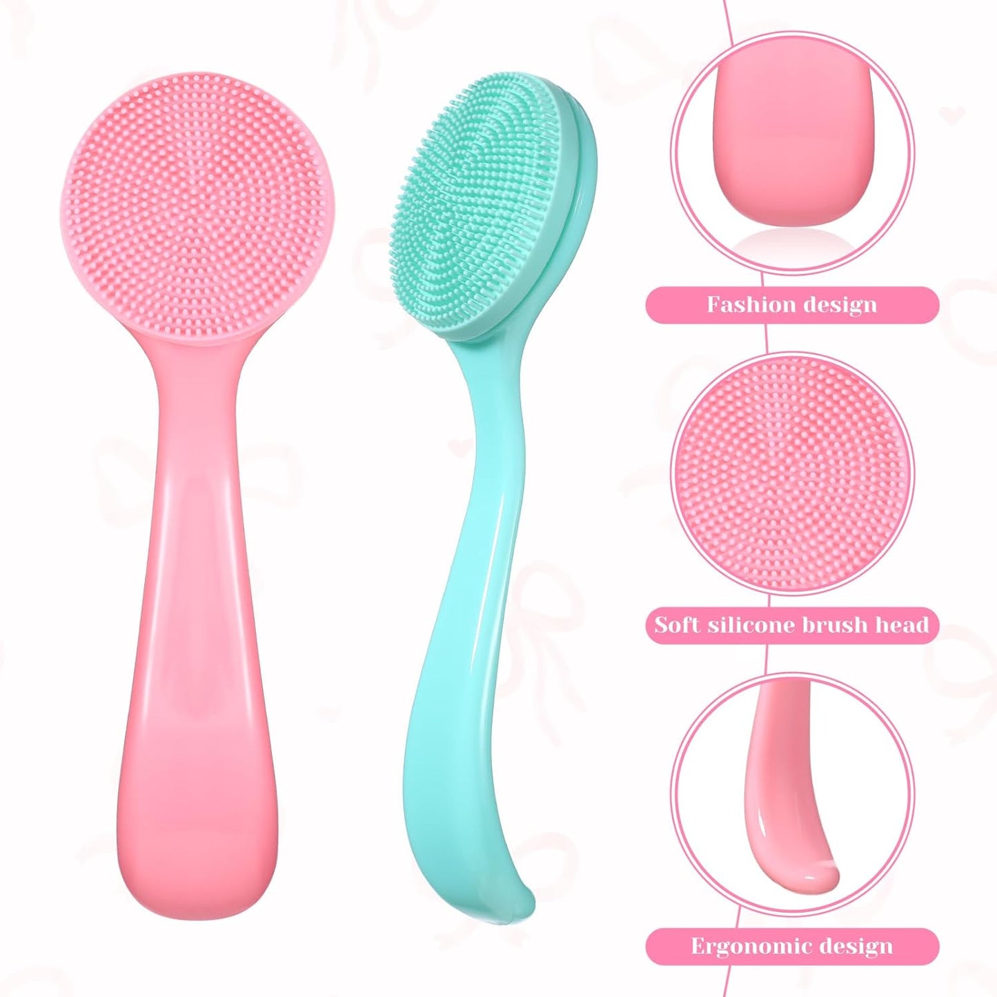 2 Pcs Silicone Manual Facial Cleansing Brush Soft Face Scrubber Exfoliating Brush Waterproof Face Cleaning Scrubber Exfoliator Cleanser for Blackheads Makeup Residues Removal(Pink, Blue)