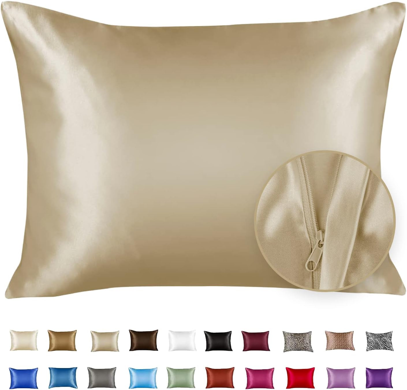 Satin Pillowcase with Zipper, for Hair and Skin Care, Feels Soft and Cool like a Silk Pillowcase, Satin Pillow Cases 2 Pack, Slik Pillow Cover, Baby Blue - Standard Size, Set of 2