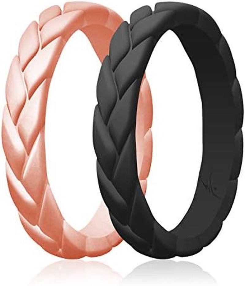 Silicone Rubber Wedding Rings for Women, Thin Stackable Rubber Silicone Wedding Band, Bridal Jewelry Set, Anniversary Rings, Promise Ring, Flame Leaves & Leaves Style, Multi Packs, Multi Colors