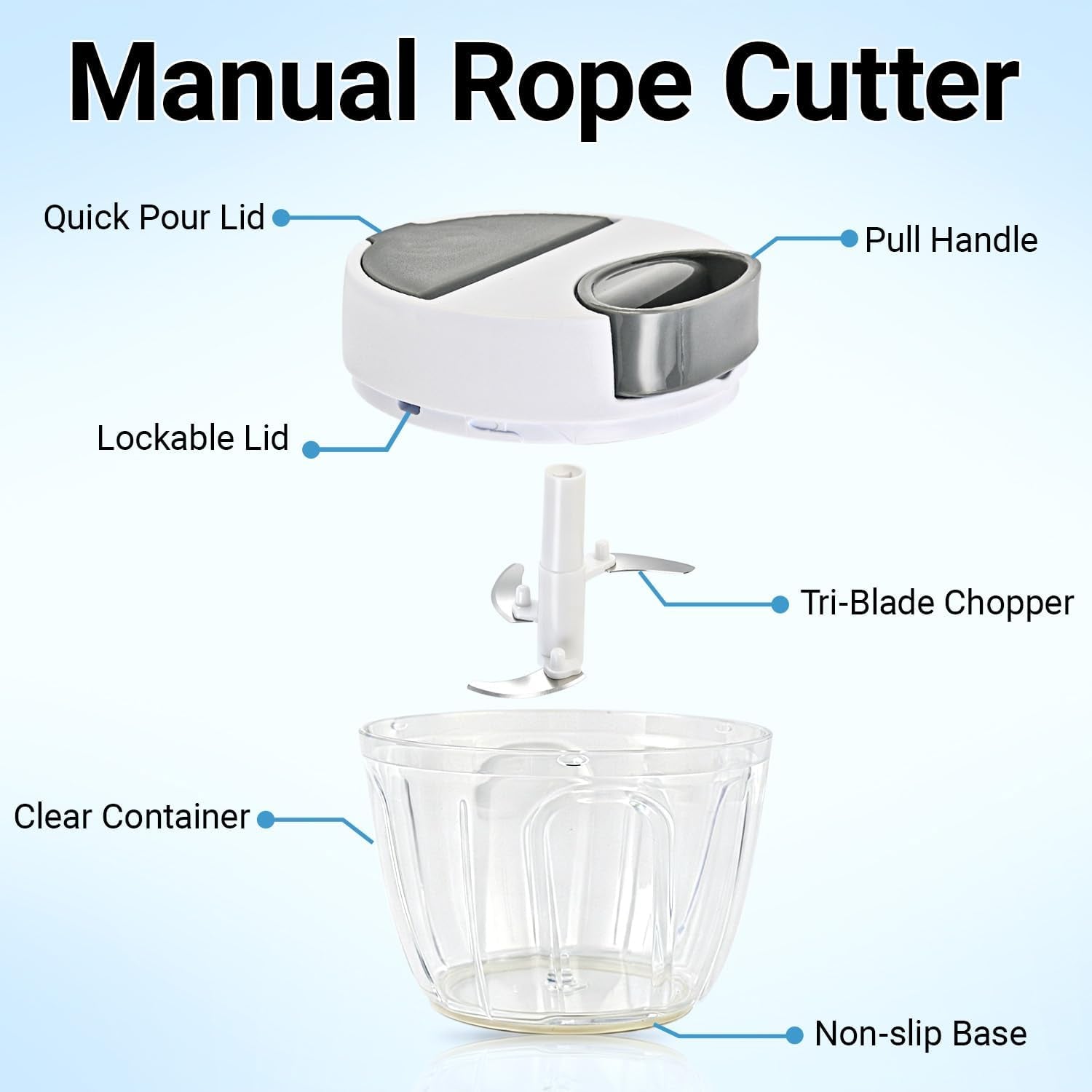 Manual Food Chopper Vegetable Cutter, Pull Chopper with String Garlic Mincer Onion Cutter for Veggies, Ginger, Salad, Fruits, Nuts, Herbs, Etc., 650Ml, Gray