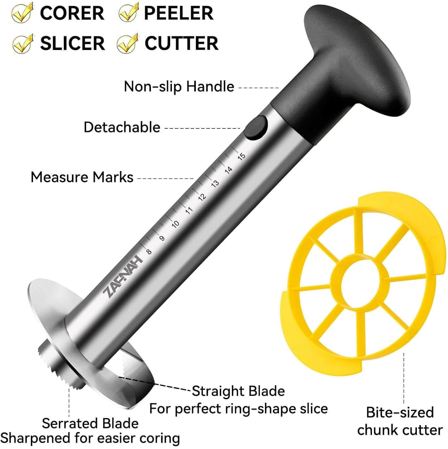 Pineapple Corer and Slicer Tool, Pineapple Cutter and Corer, Stainless Steel Pineapple Peeler, Easy Pineapple Core Remover Decorer, Eye Removal Tool, Pelador De Piña (Black with Measure Marks)