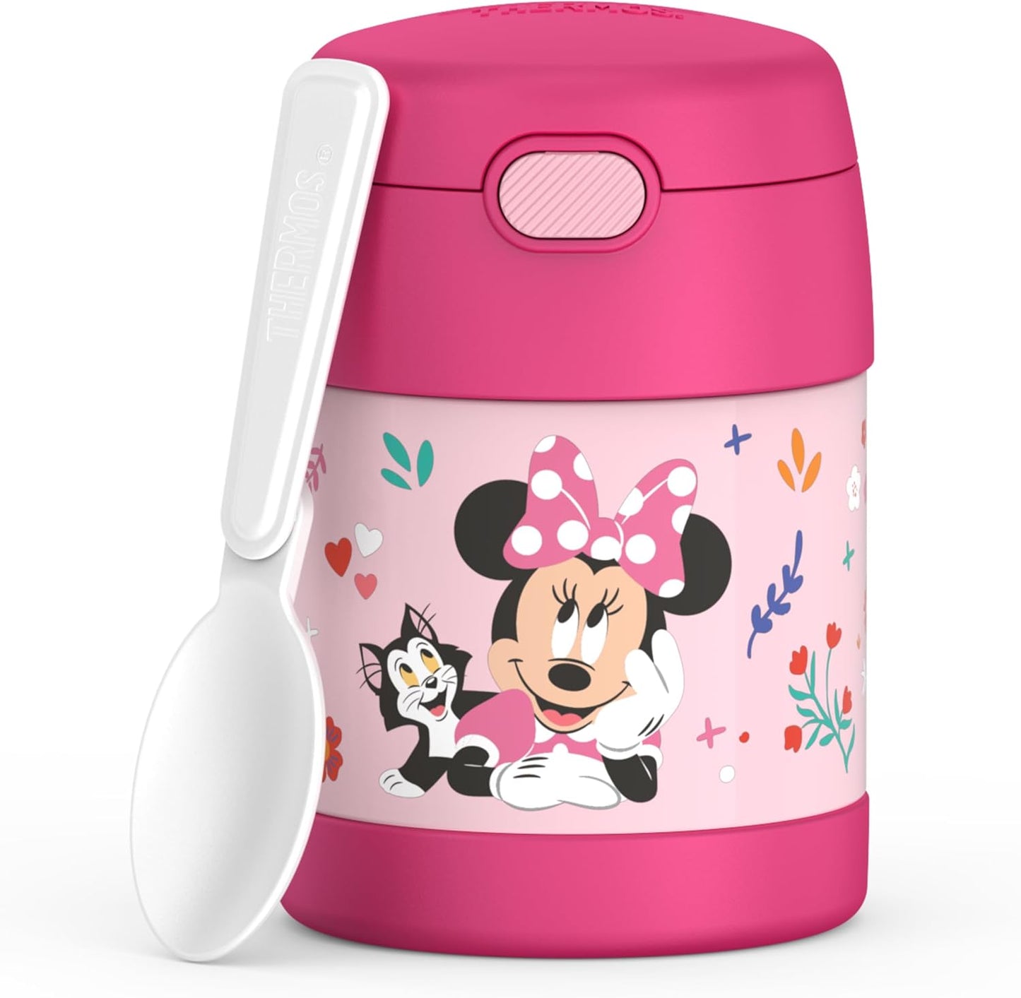 FUNTAINER Insulated Food Jar, 10 Ounce, Kid Friendly Food Jar with Foldable Spoon, Pink