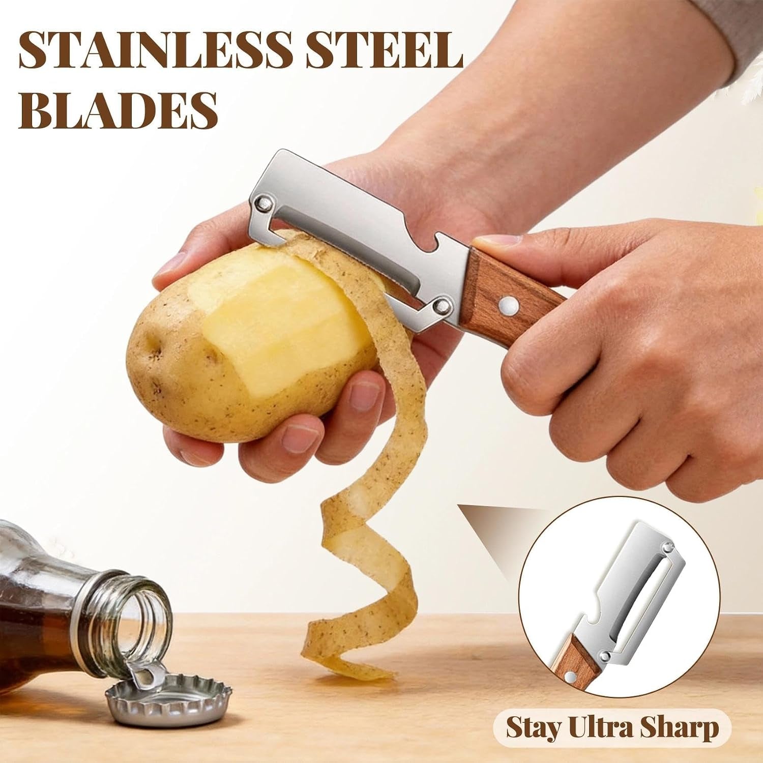 Vegetable Peeler for Kitchen – Potato Peeler, Fruit Peeler, Stainless Steel Blade, Ergonomic Non-Slip Handle, Multi-Functional with Bottle Opener