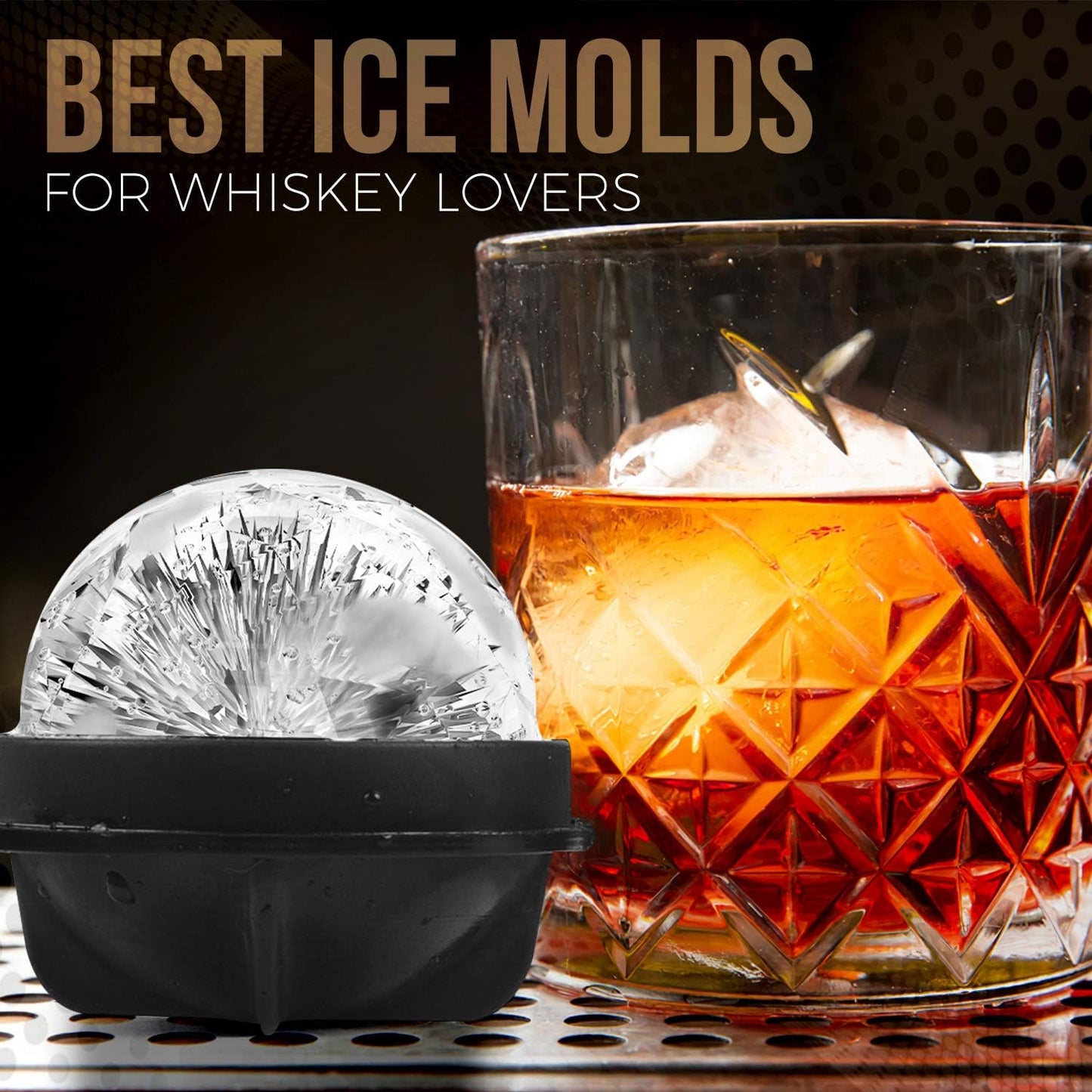 Bourbon Ice Cube Molds - round Ice Cube Mold Set of 4-2.5 Inch - Tight Sealing, Leak Proof Silicone Big Sphere Ice Ball Makers for Whiskey, Scotch