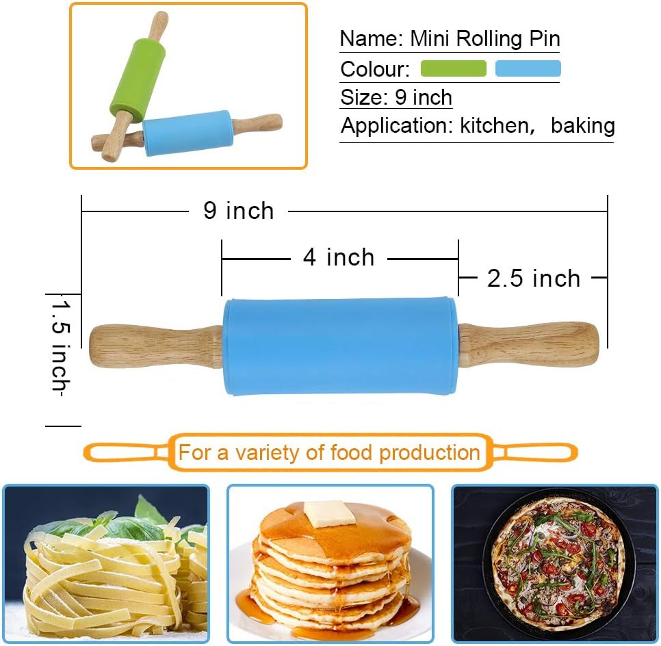 2PCS Small Rolling Pin, 9 Inch Kids Rolling Pin for Baking Supplies, Playdough, Wooden Handle Dough Rollers