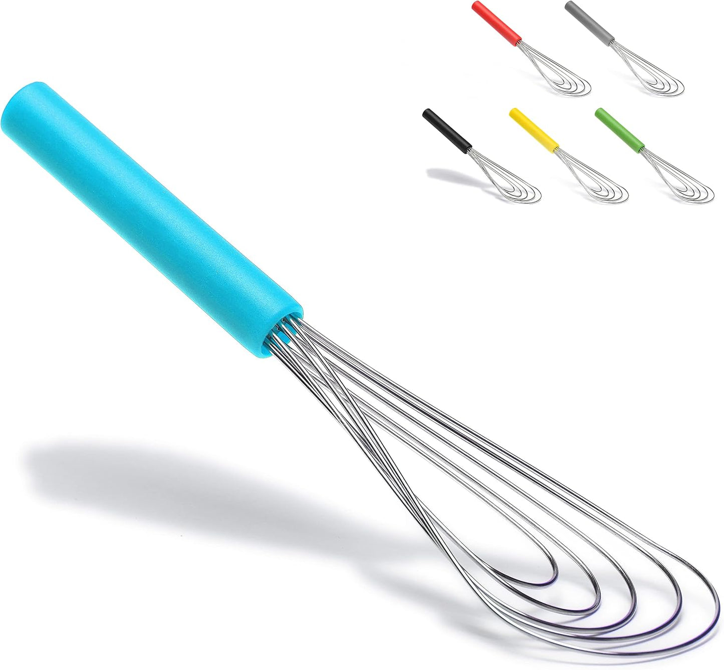 Flat Whisk Silicone Handle Non Slip 10" - 5 Wires Whisk with 10 Heads for Kitchen Cooking Color Red by