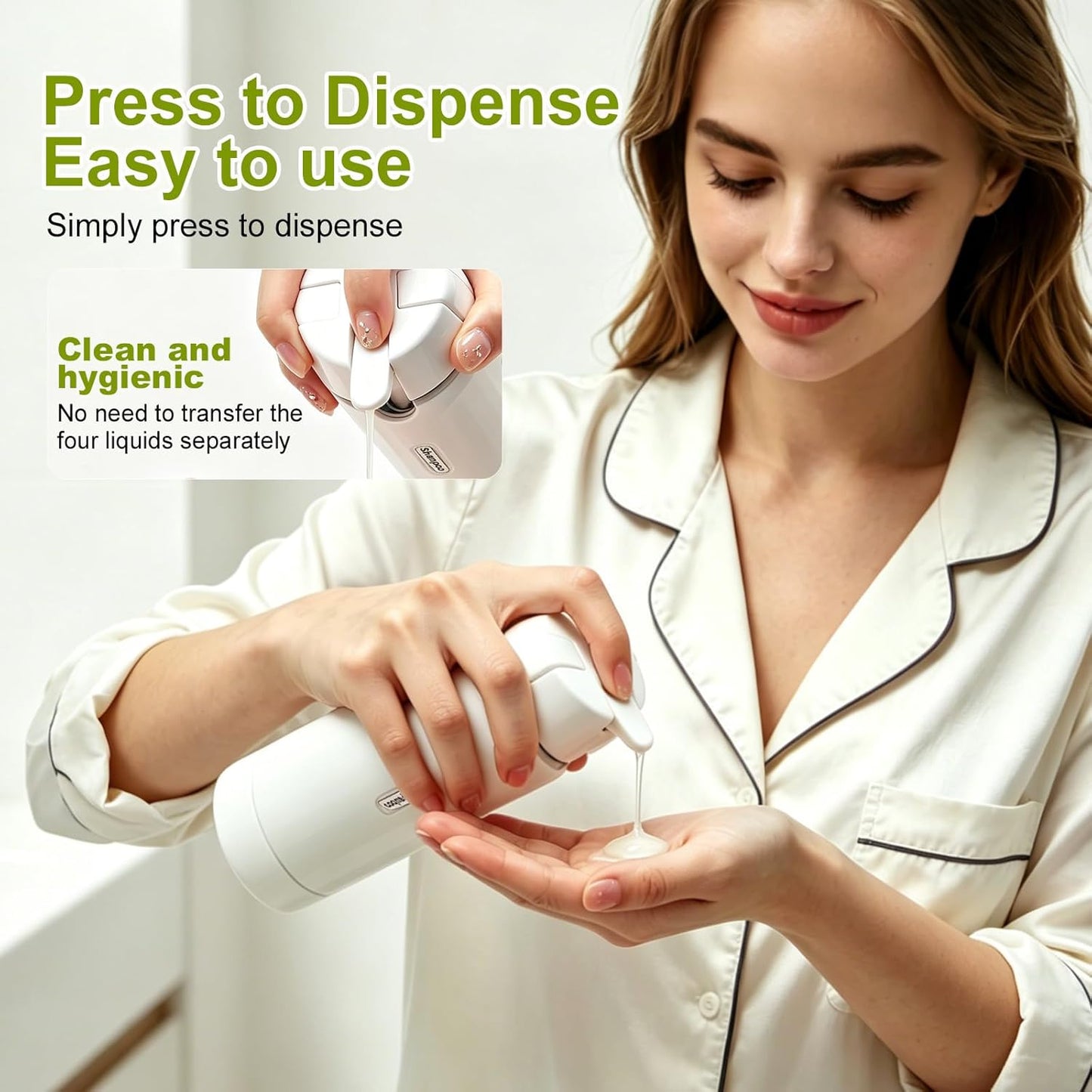 4 in 1 Travel Dispenser Bottle, Leakproof Rotatable Travel Pump Bottles for Toiletries, TSA Approved Hard Shell Liquid Containers (4X30Ml/1Oz), Essentials for Women & Men (White)