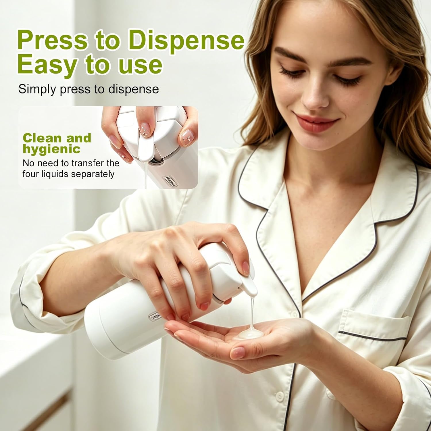 4 in 1 Travel Dispenser Bottle, Leakproof Rotatable Travel Pump Bottles for Toiletries, TSA Approved Hard Shell Liquid Containers (4X30Ml/1Oz), Essentials for Women & Men (White)