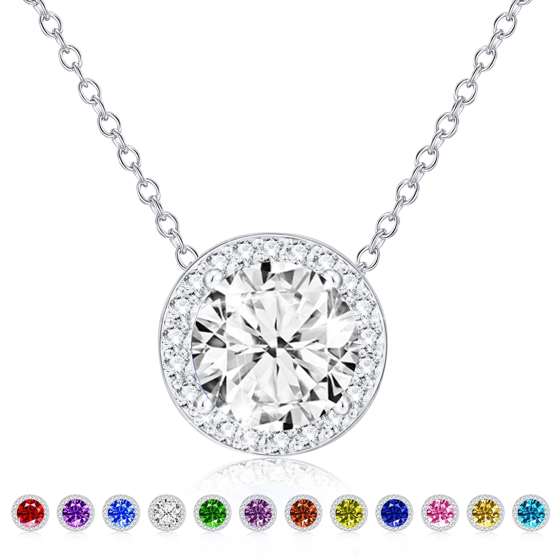 S925 Sterling Silver Plated round Necklaces for Women Girls CZ April Birthstone Pendant with Crystal Birthday Graduation Jewelry Gifts Teen Her Mom Adults Lady Girlfriend Kids