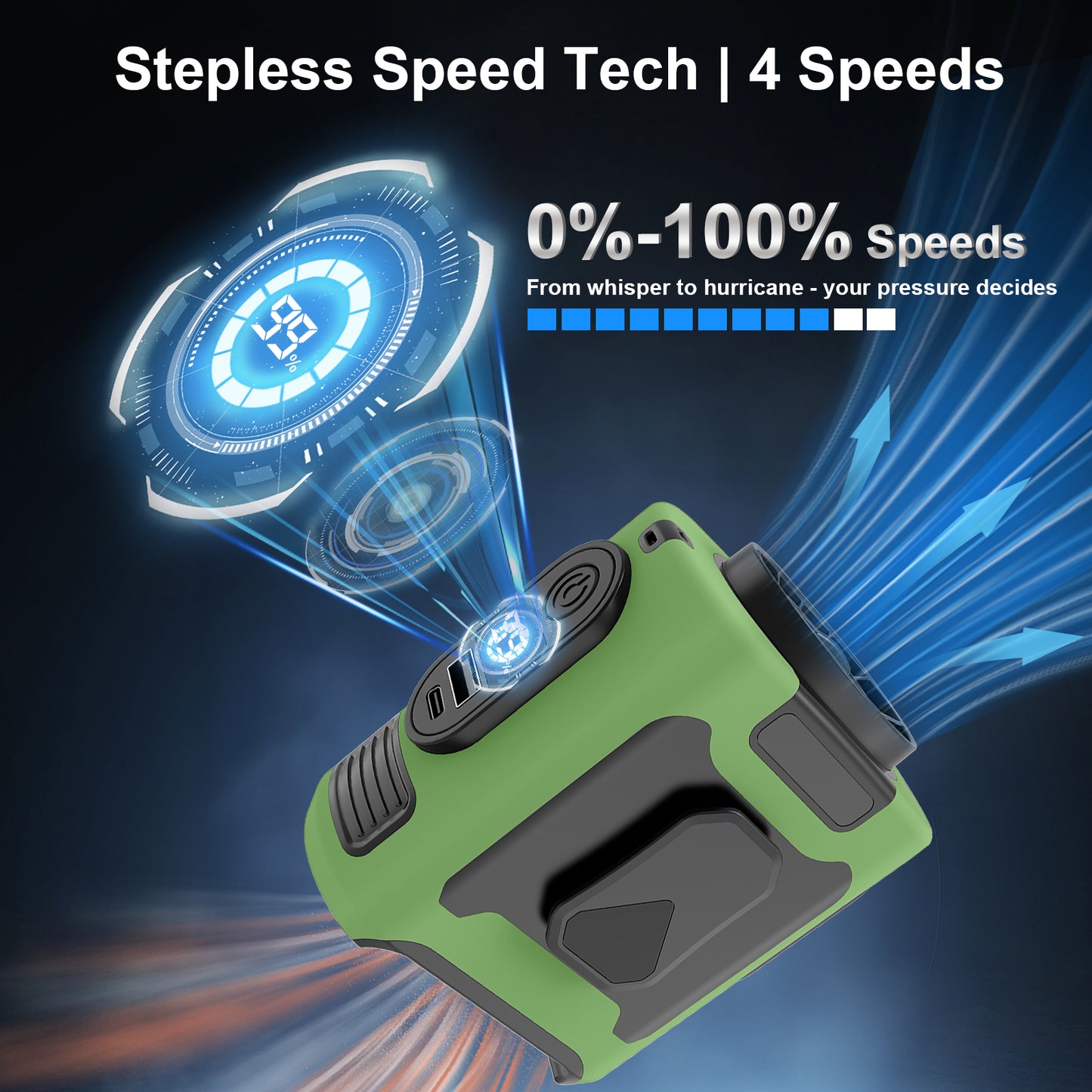 16, 000 Rpm 10000Mah Portable Waist Fan, Clamp on Wearable Belt Personal Fan, Rechargeable Battery Powered, with 5 Speed Levels and Flashlight, Suitable for Outdoor Camping and Travel Army Green