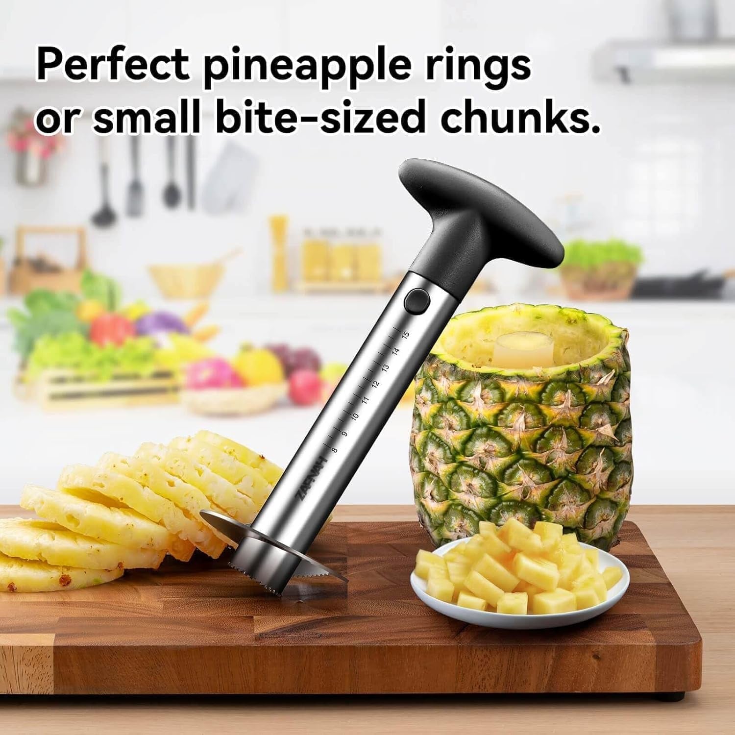 Pineapple Corer and Slicer Tool, Pineapple Cutter and Corer, Stainless Steel Pineapple Peeler, Easy Pineapple Core Remover Decorer, Eye Removal Tool, Pelador De Piña (Black with Measure Marks)