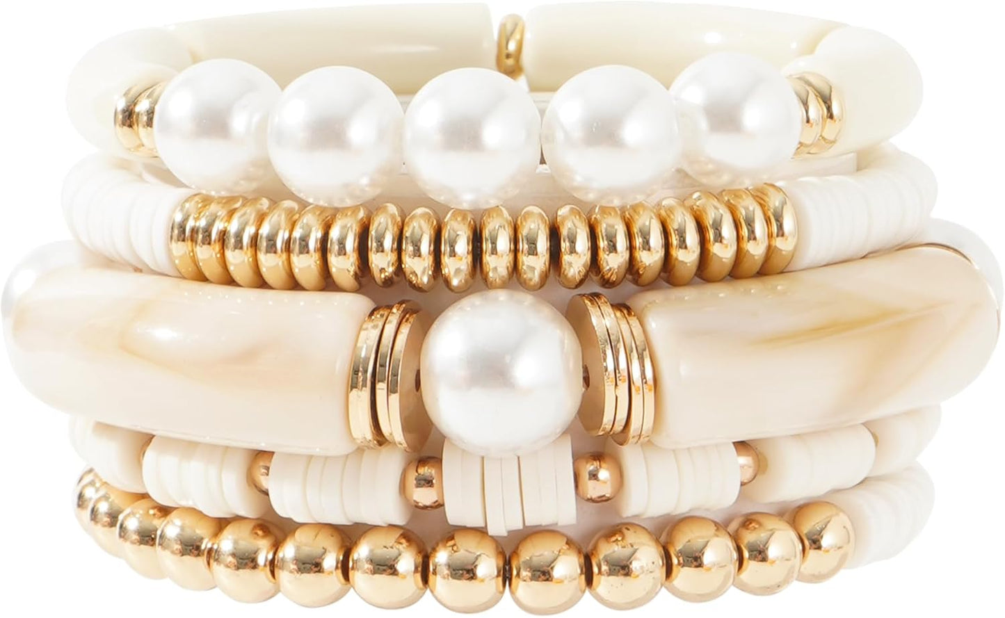 Simple Beaded Gold Plated Bangles Bracelet Chunky Bamboo Tube Curved Stacking Clear Acrylic Colorful Beads Stretchable Gold Plated Bracelets Set for Women