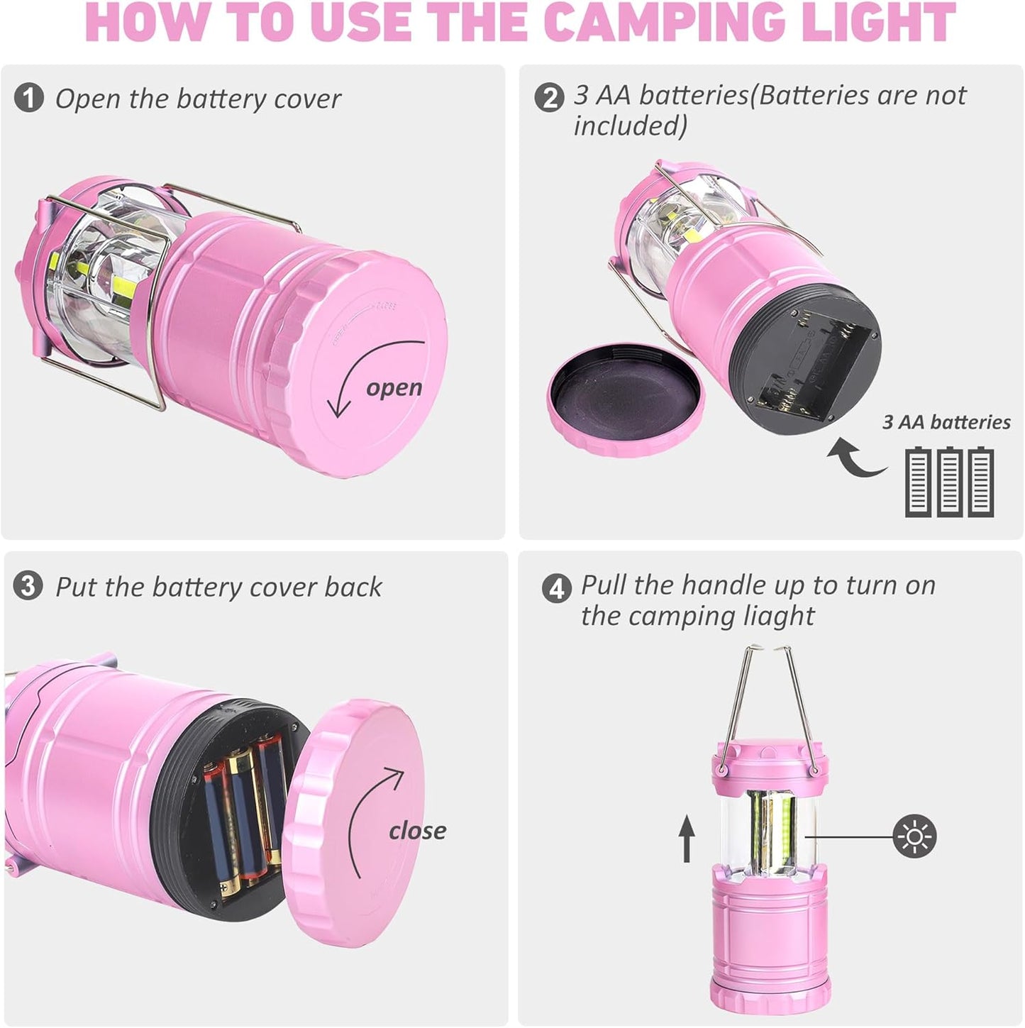LED Pink and Green Camping Lantern, Essential Emergency Lights for Power Outages, Hiking, Hurricane