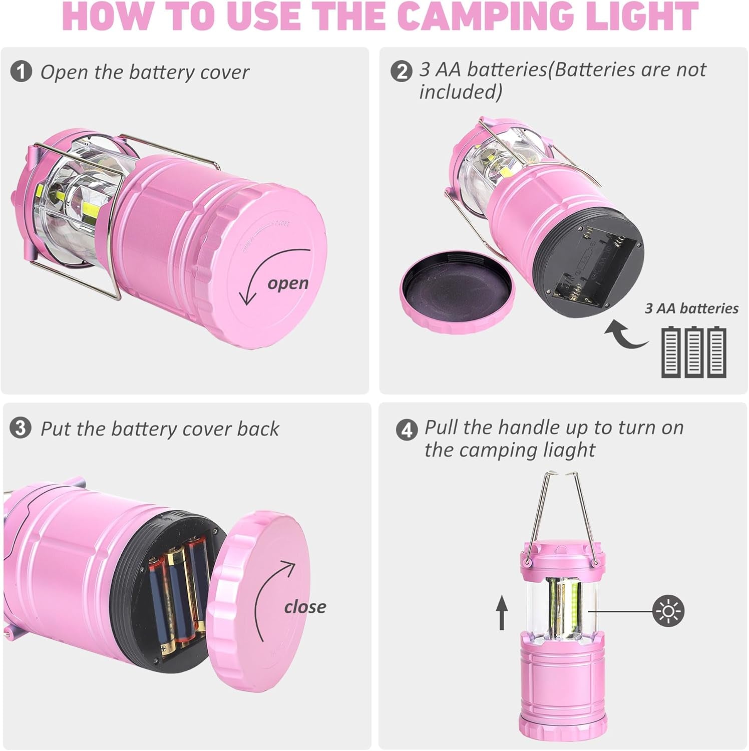 LED Pink and Green Camping Lantern, Essential Emergency Lights for Power Outages, Hiking, Hurricane